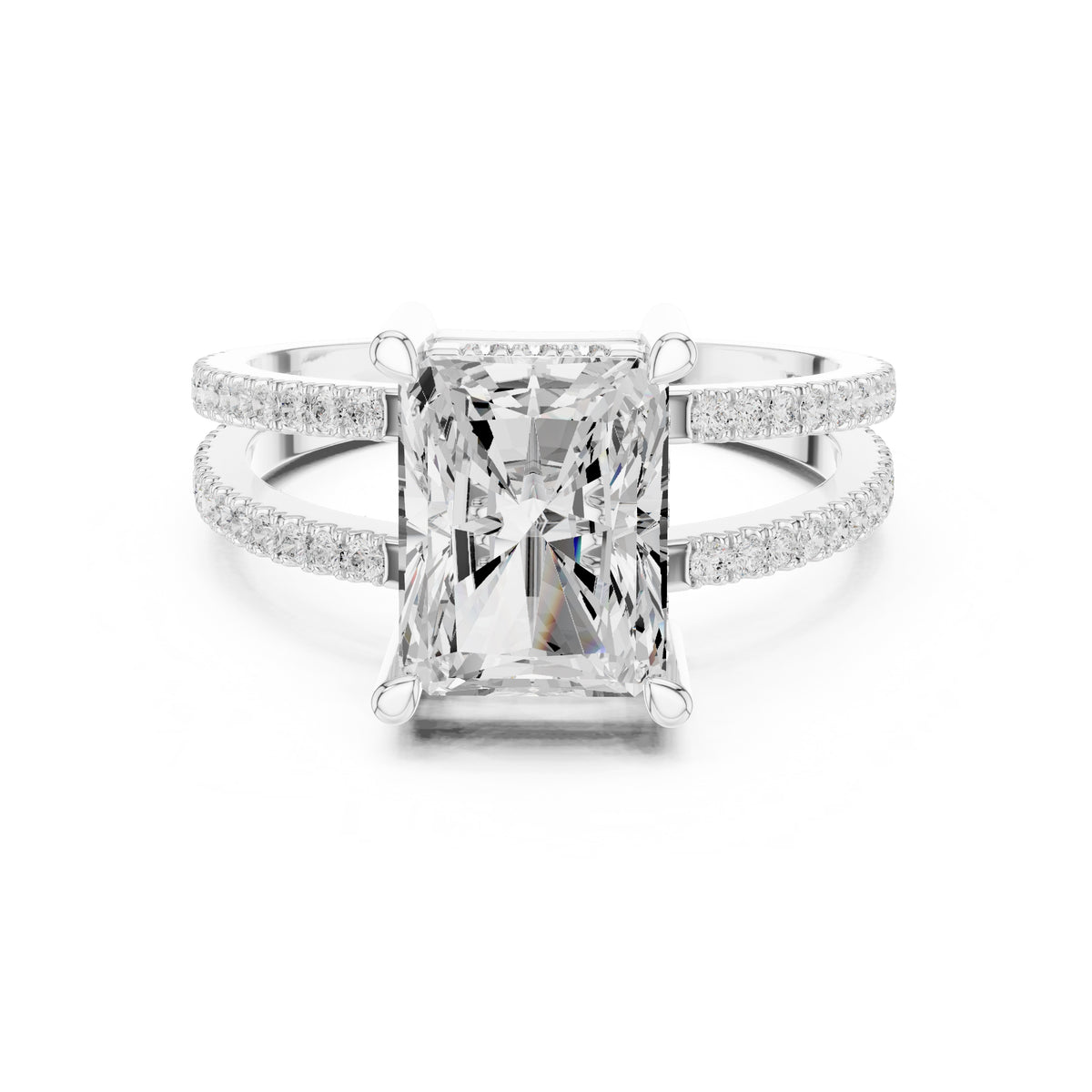 3.00 ct Crowned Bridge Ring 3ct White Gold Radiant