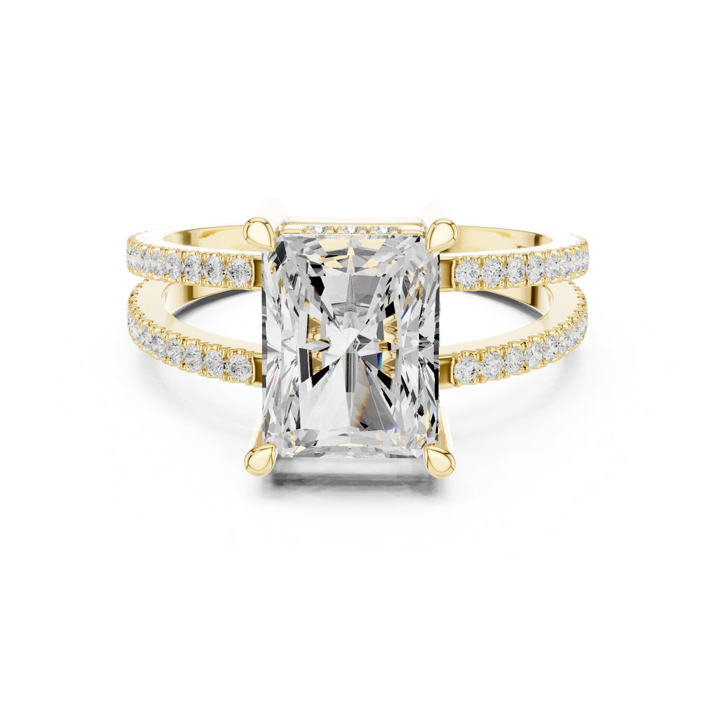 3.00 ct Crowned Bridge Ring 3ct Yellow Gold Radiant