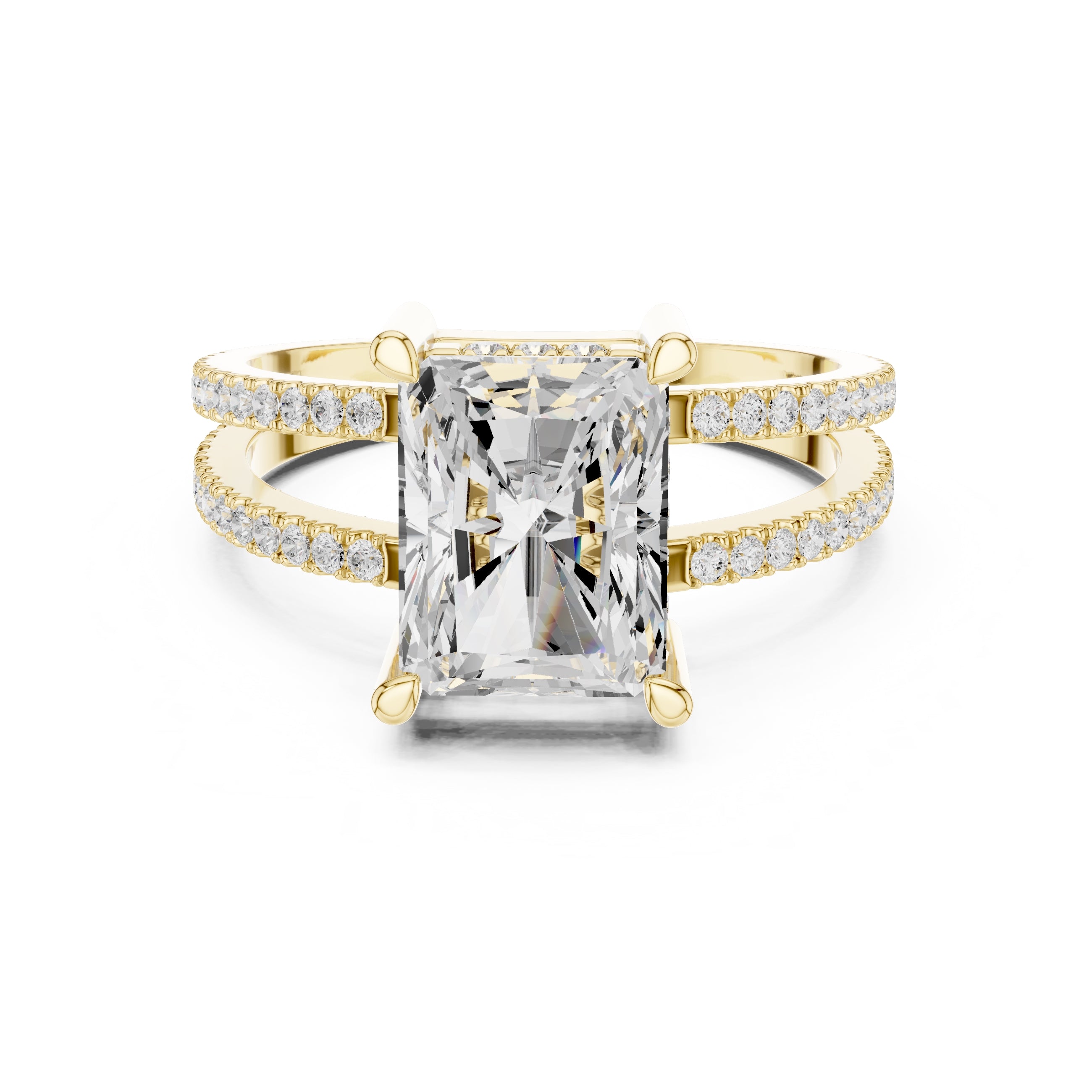 3.00 ct Crowned Bridge Ring 3ct Yellow Gold Radiant