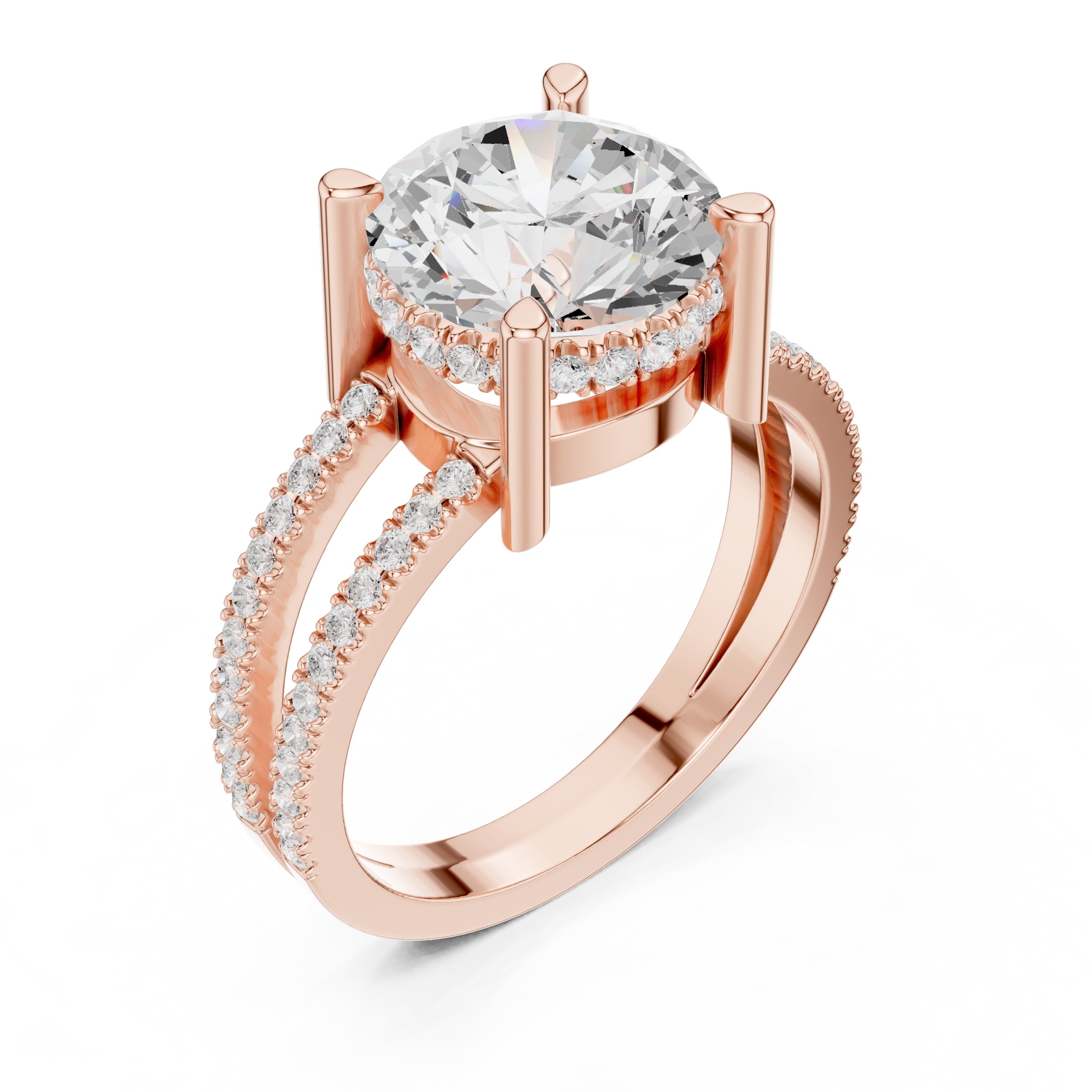 3.00 ct Crowned Bridge Ring 3ct Rose Gold Round