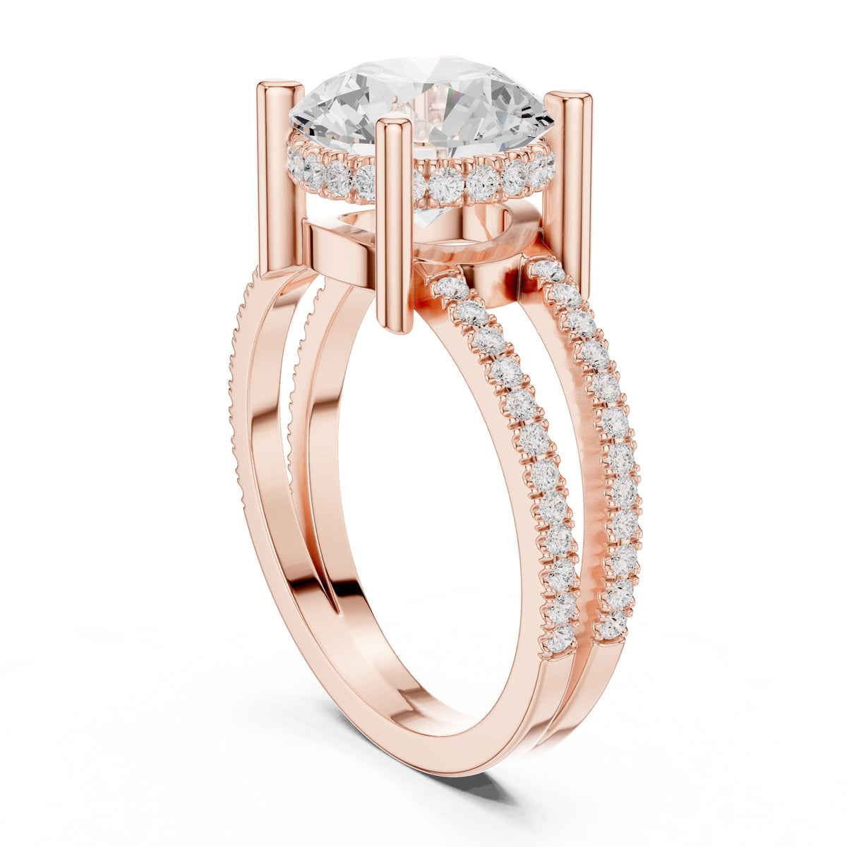 3.00 ct Crowned Bridge Ring Rose Gold Round