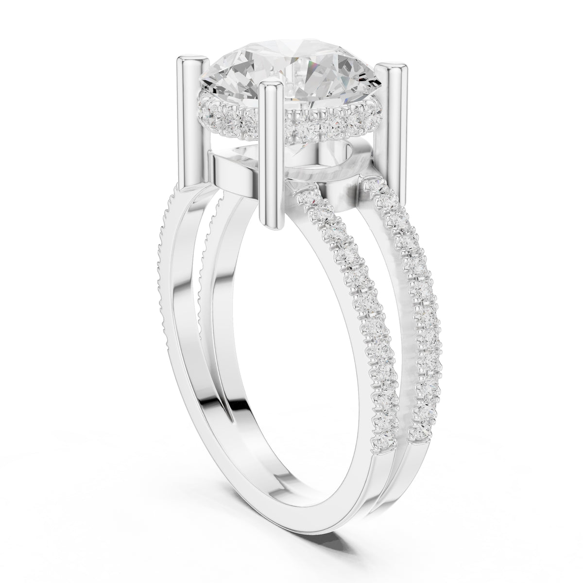 3.00 ct Crowned Bridge Ring 3ct White Gold Round