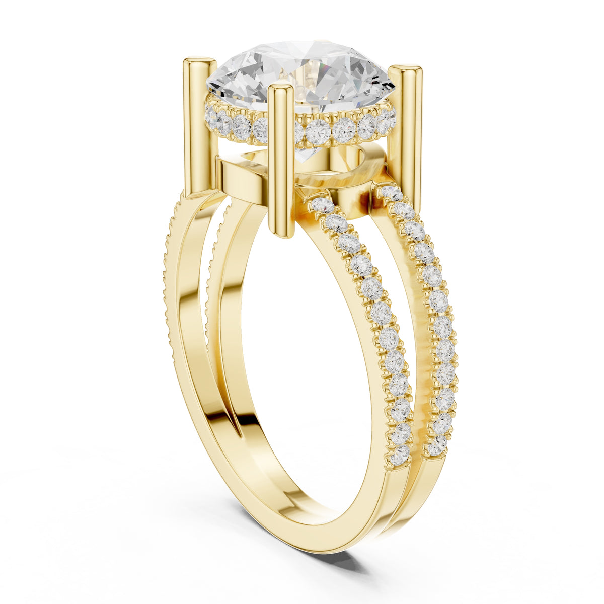 3.00 ct Crowned Bridge Ring 3ct Yellow Gold Round