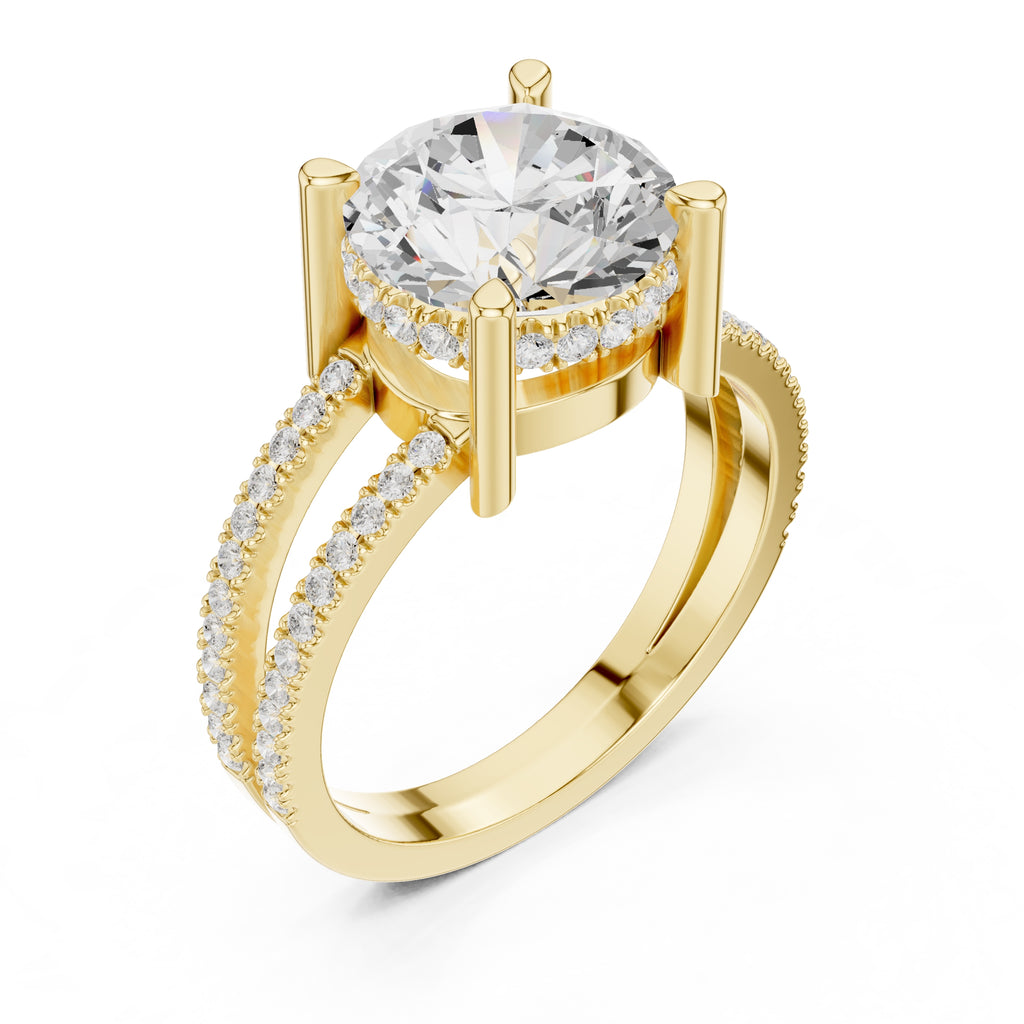 3.00 ct Crowned Bridge Ring 3ct Yellow Gold Round