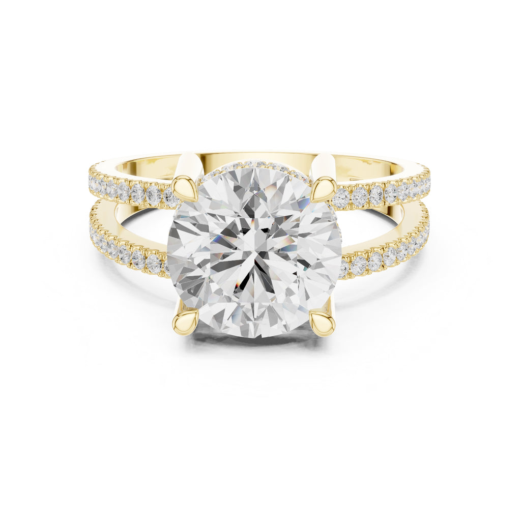 3.00 ct Crowned Bridge Ring 3ct Yellow Gold Round