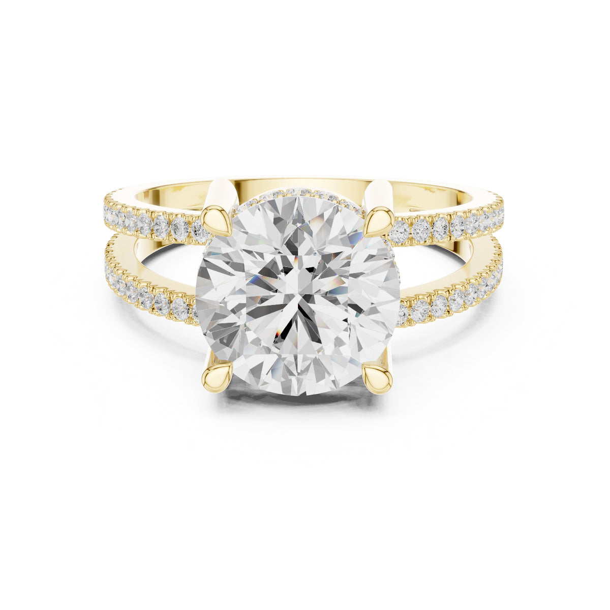 3.00 ct Crowned Bridge Ring 3ct Yellow Gold Round