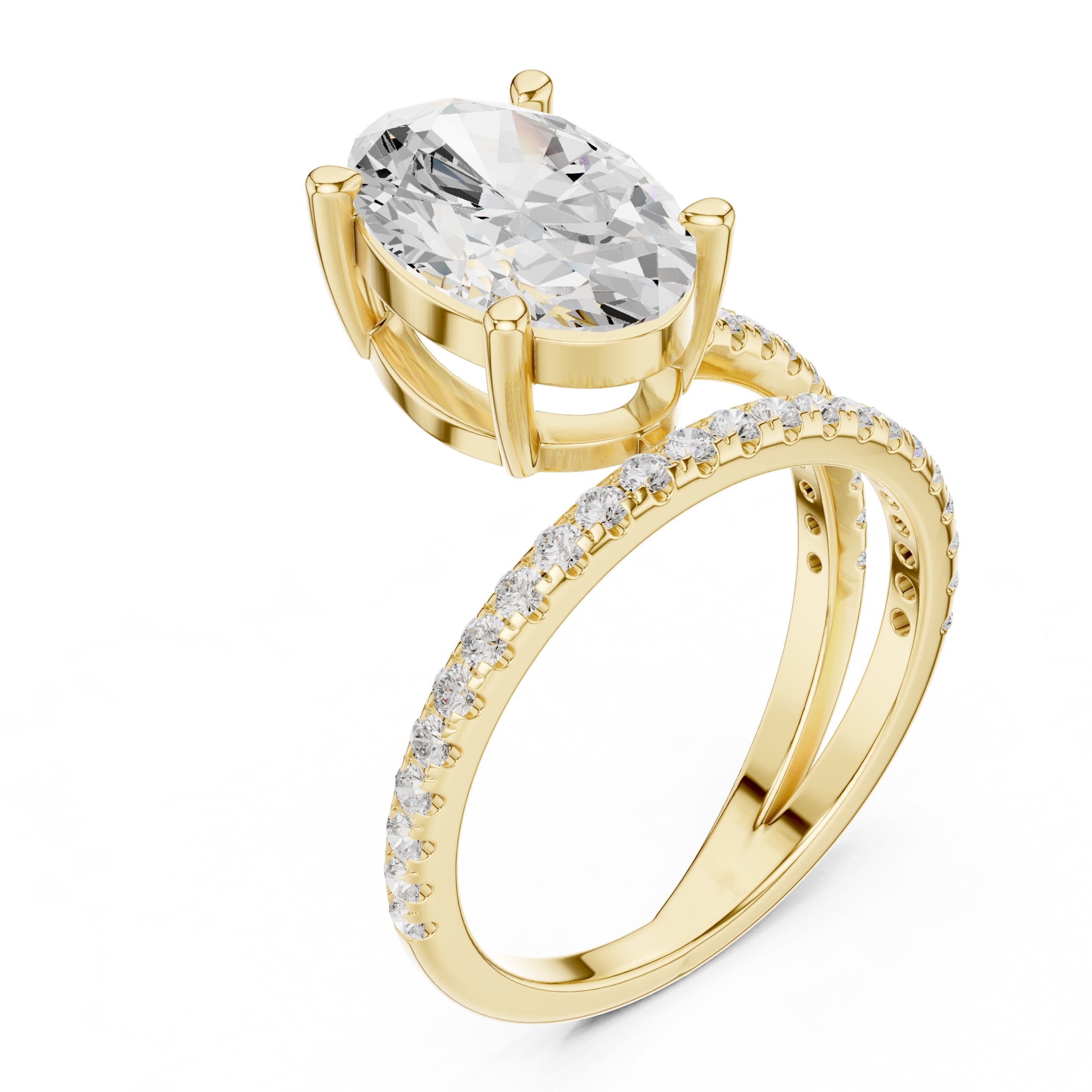 3.00 ct Intertwined Harmony Ring 3ct Yellow Gold Oval