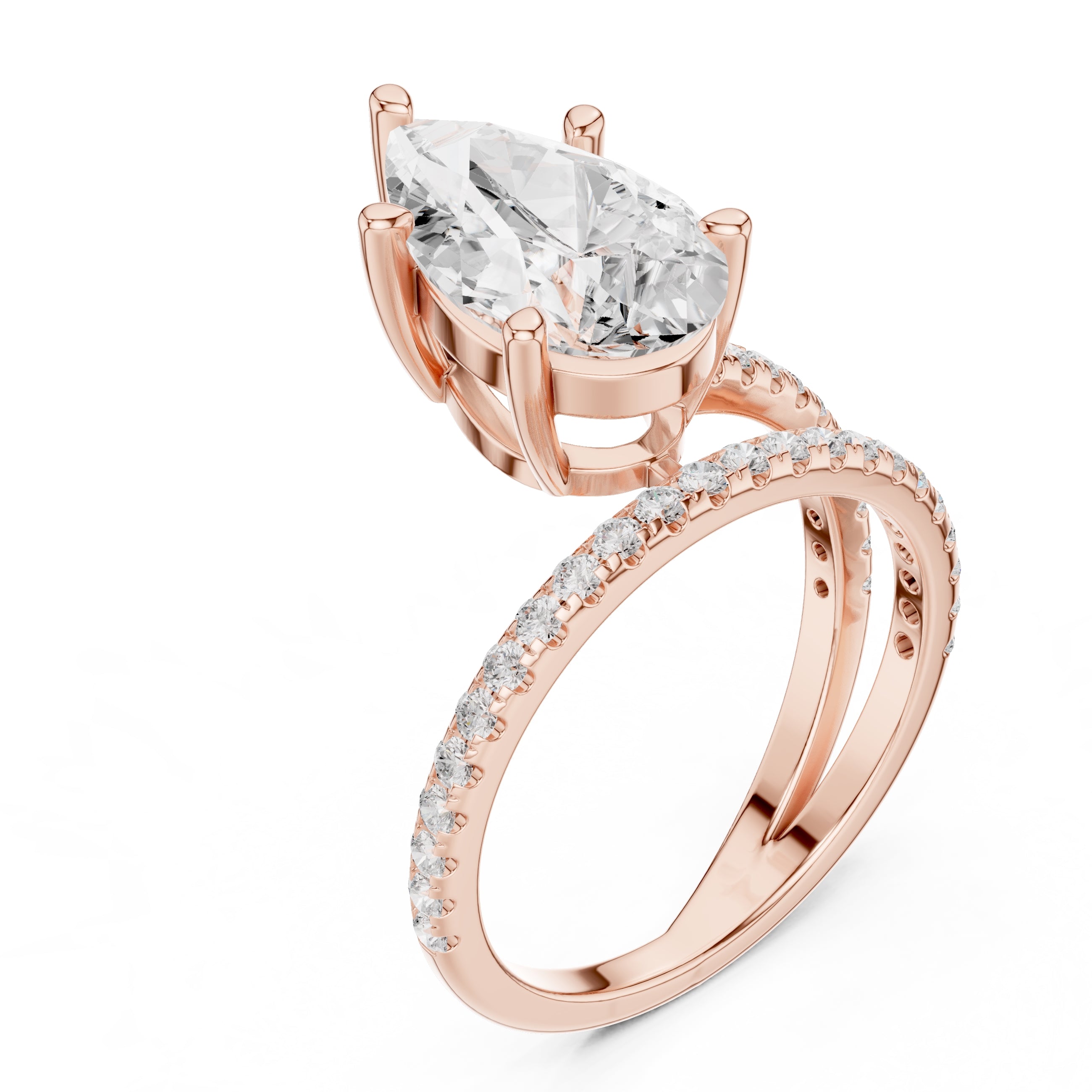 3.00 ct Intertwined Harmony Ring 3ct Rose Gold Pear