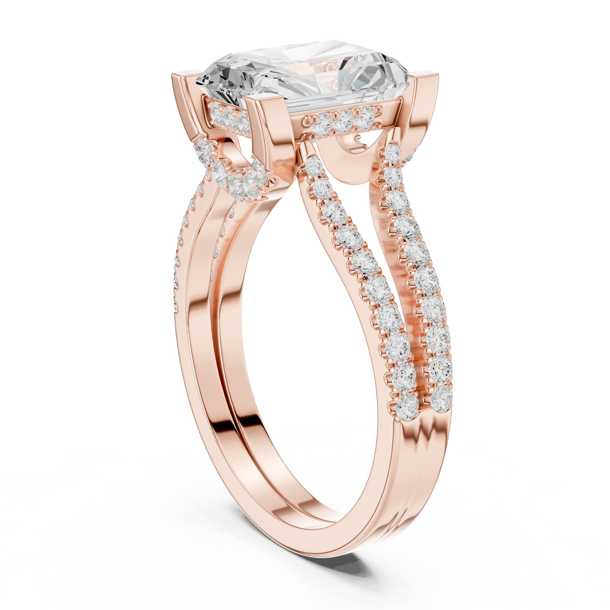 1.50 ct Roseate Embrace Ring 1.5ct Rose Gold Radiant