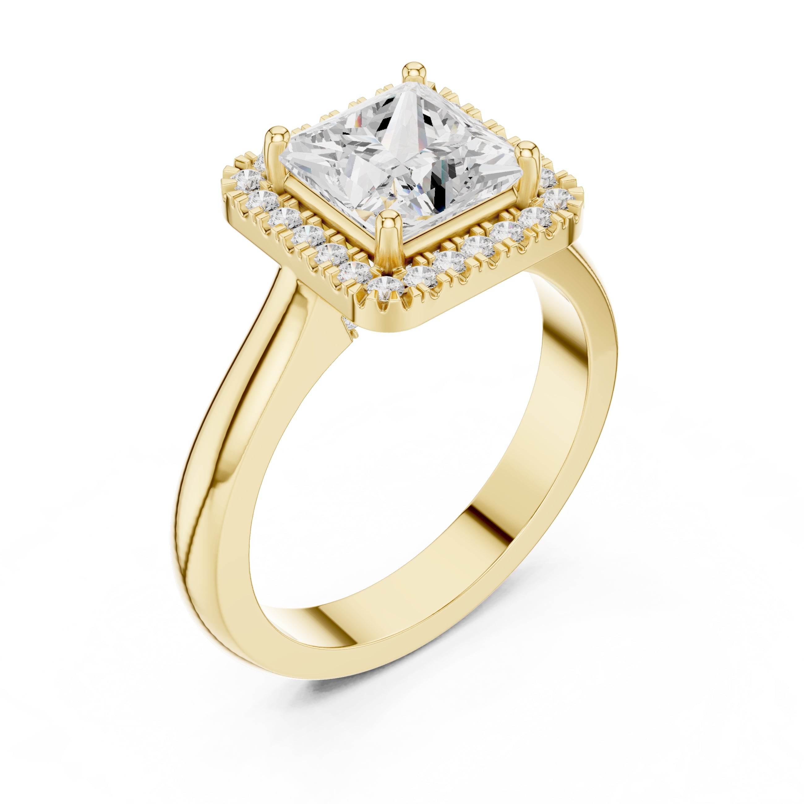2.00 ct Lumina Halo Ring 2ct Yellow Gold Princess