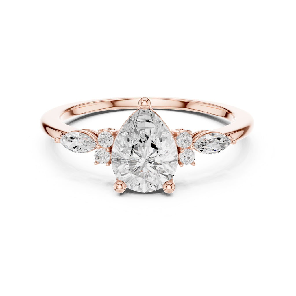 1.00 ct Valencia Pear Cluster Ring 1ct Rose Gold