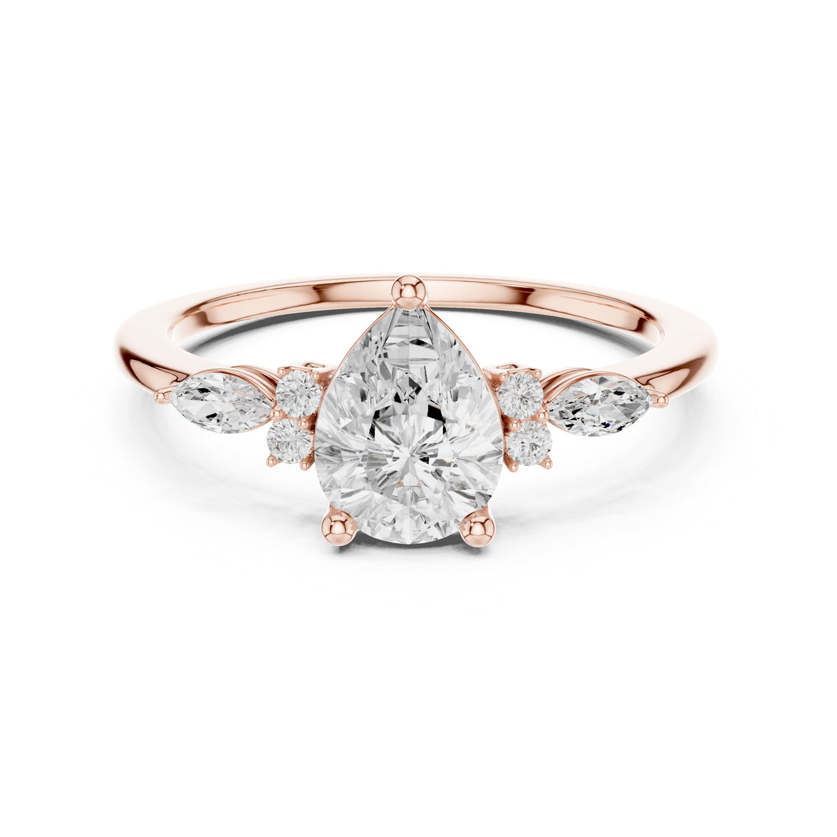 1.00 ct Valencia Pear Cluster Ring 1ct Rose Gold