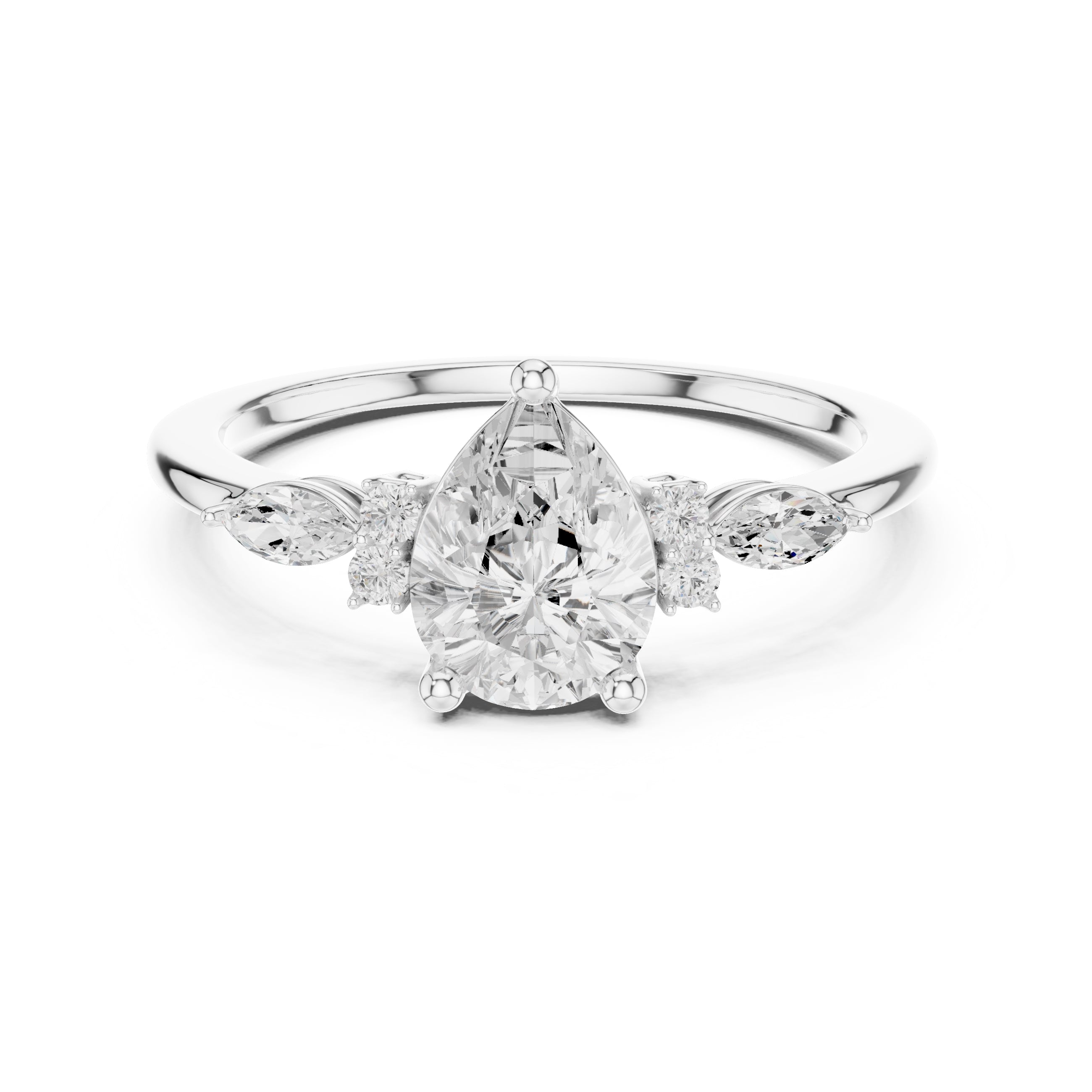 1.00 ct Valencia Pear Cluster Ring 1ct White Gold