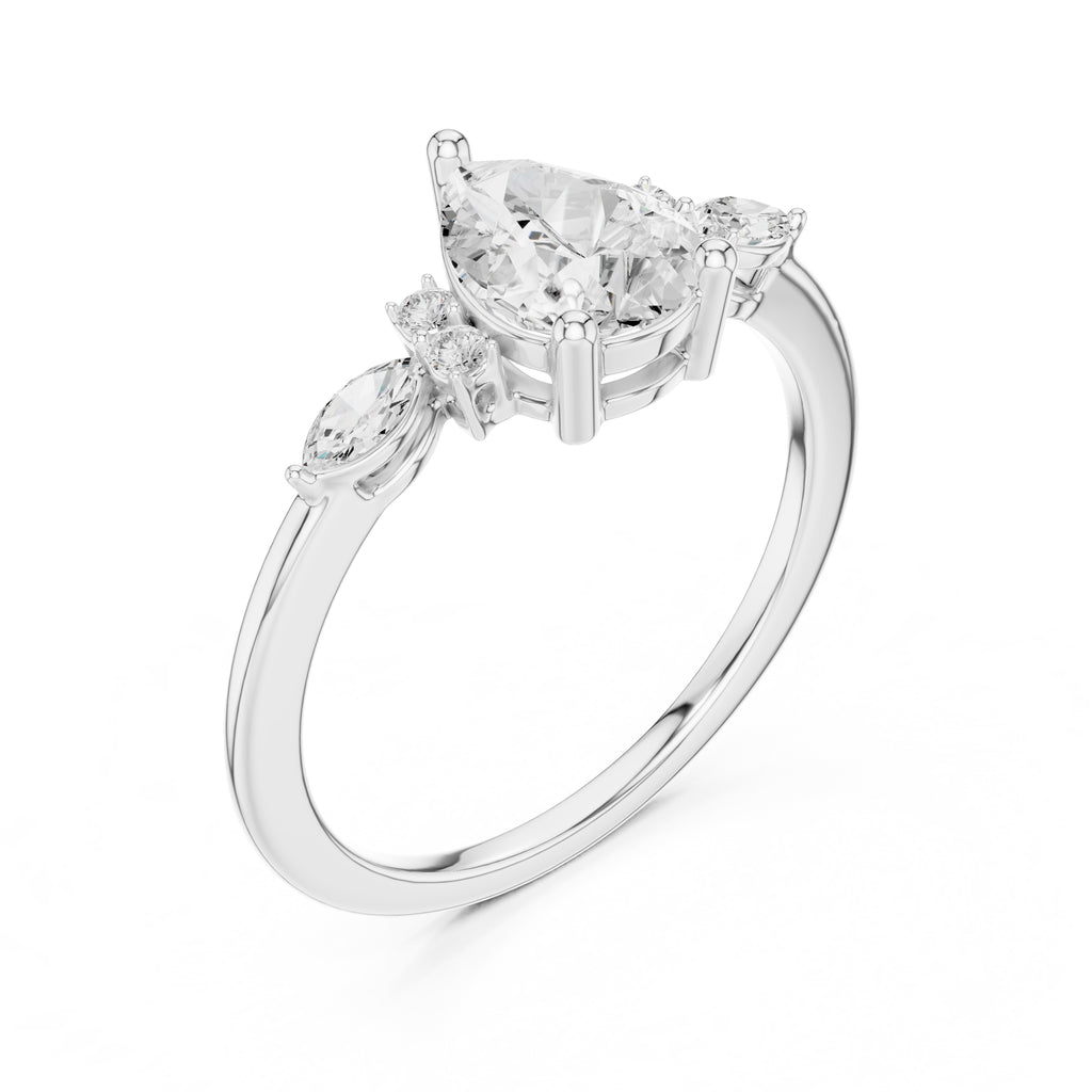 1.00 ct Valencia Pear Cluster Ring 1ct White Gold