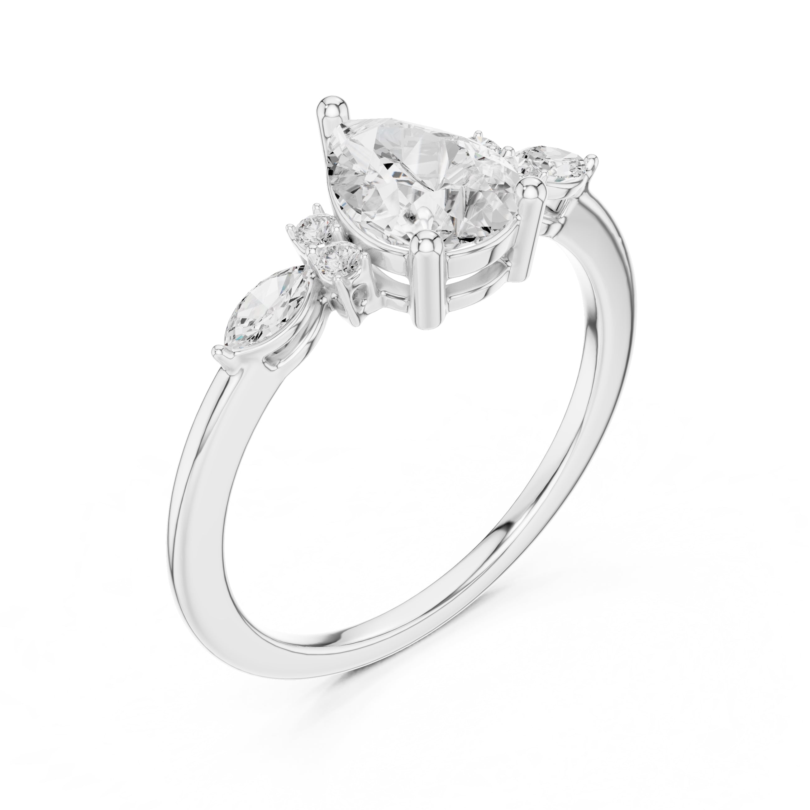 1.00 ct Valencia Pear Cluster Ring 1ct White Gold