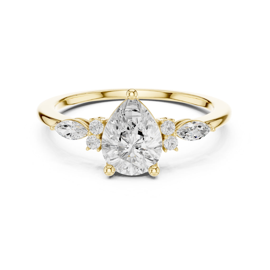 1.00 ct Valencia Pear Cluster Ring 1ct Yellow Gold
