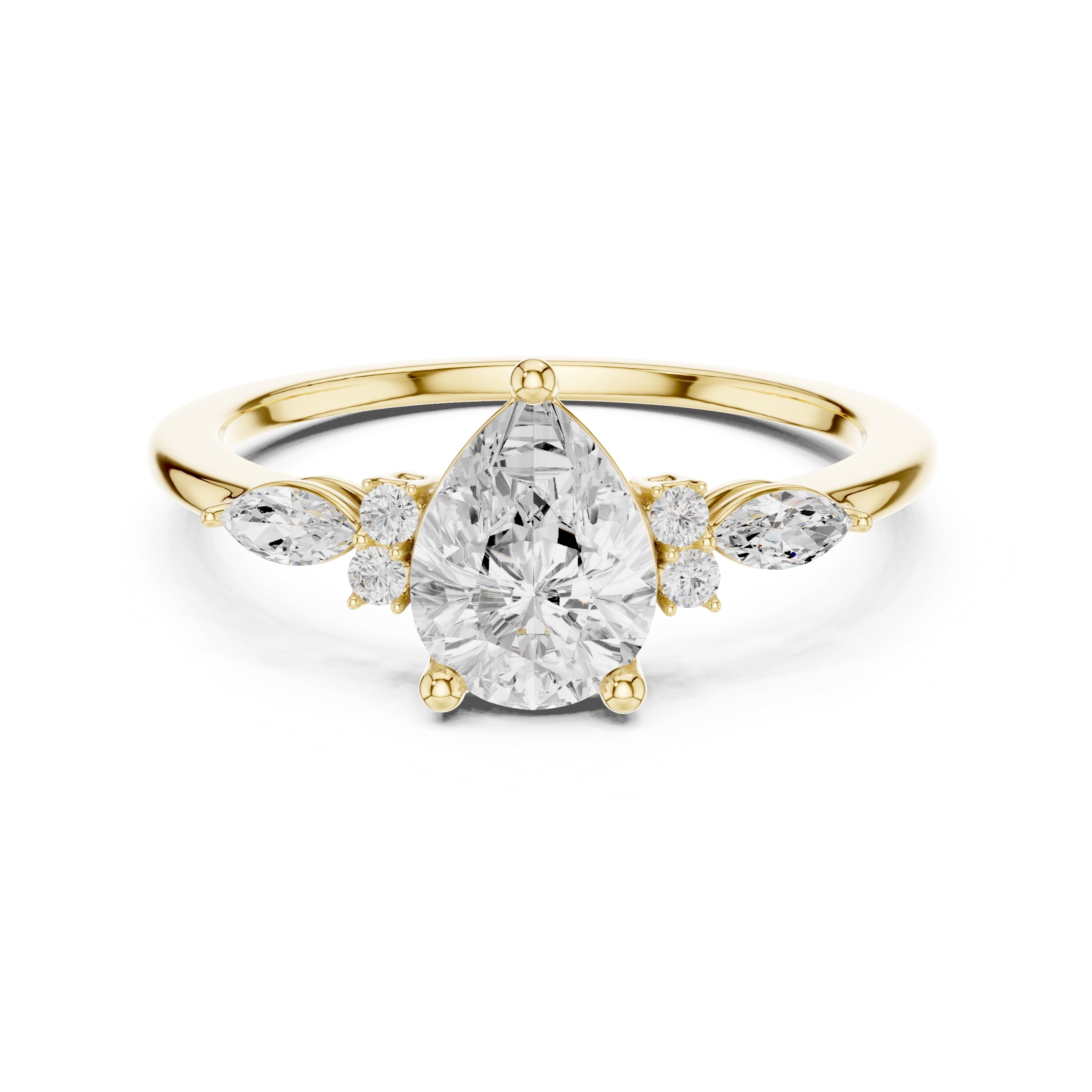 1.00 ct Valencia Pear Cluster Ring 1ct Yellow Gold