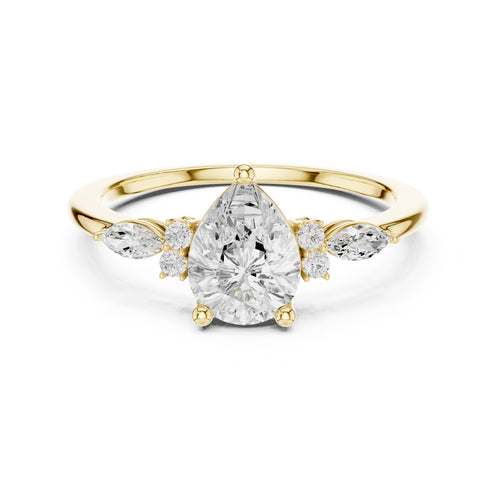 1.00 ct Valencia Pear Cluster Ring 1ct Yellow Gold