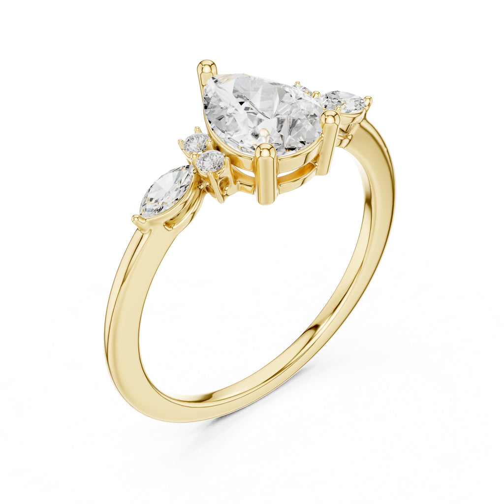 1.00 ct Valencia Pear Cluster Ring 1ct Yellow Gold