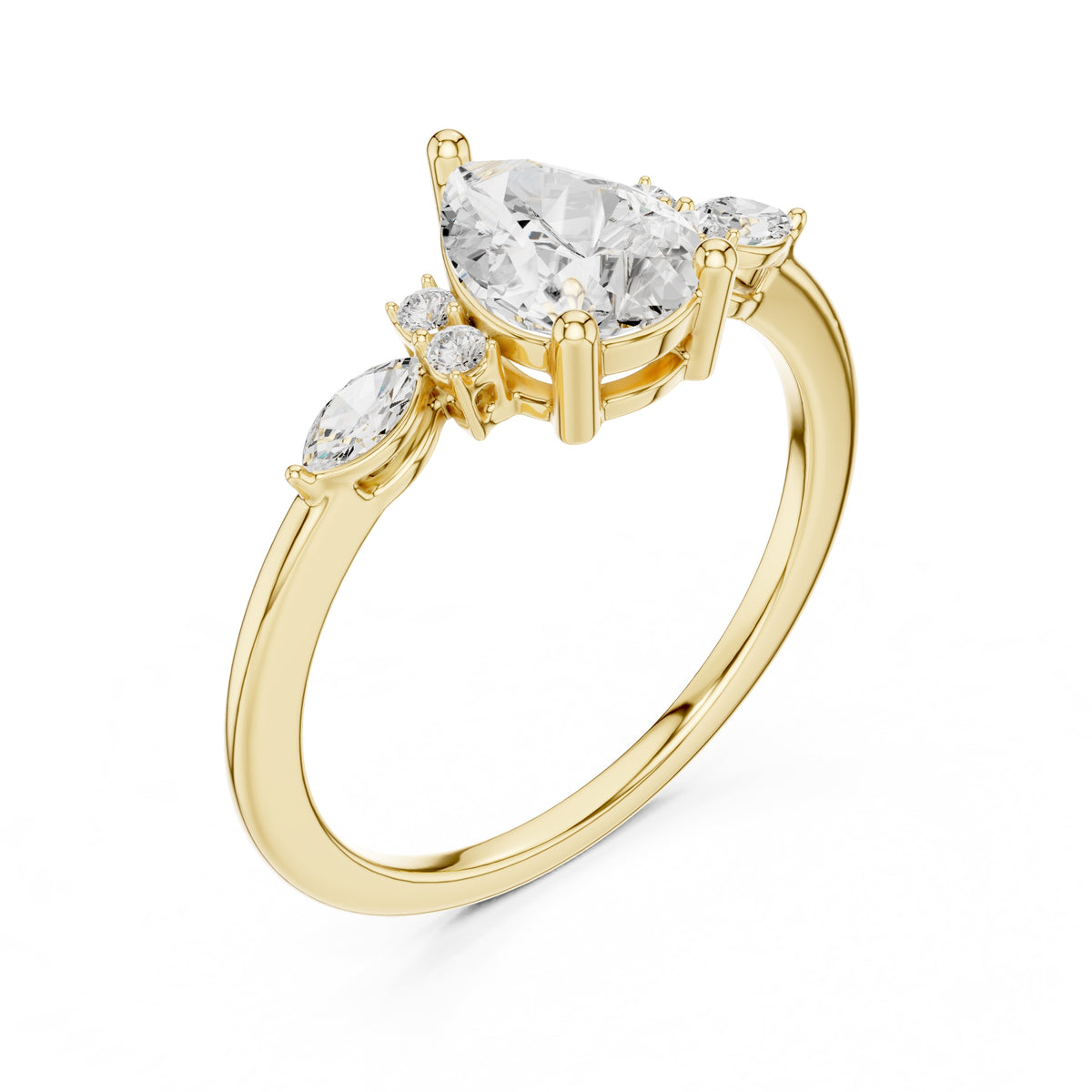 1.00 ct Valencia Pear Cluster Ring 1ct Yellow Gold