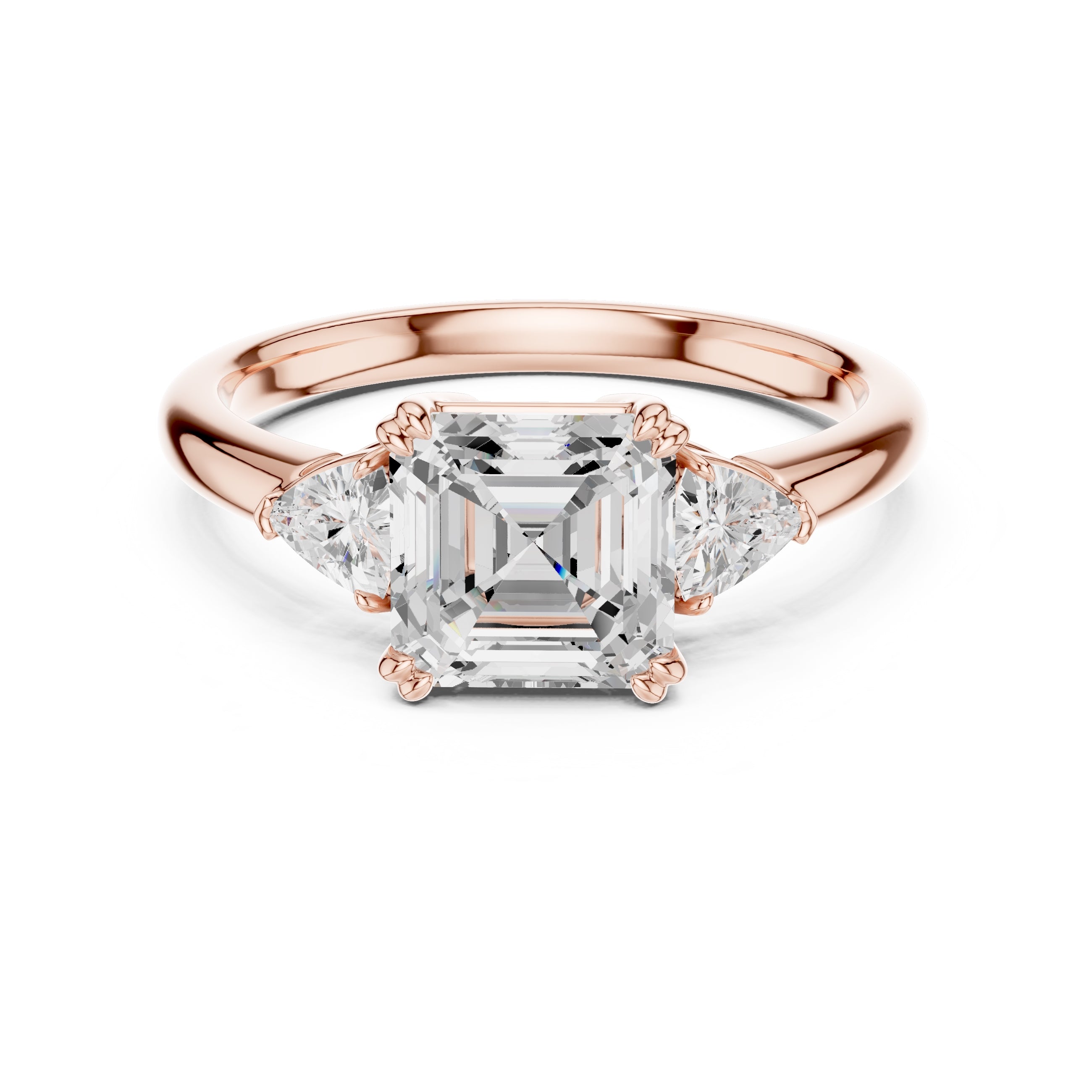 2.00 ct Celestial Three-Stone Engagement Ring 2ct Rose Gold Asscher