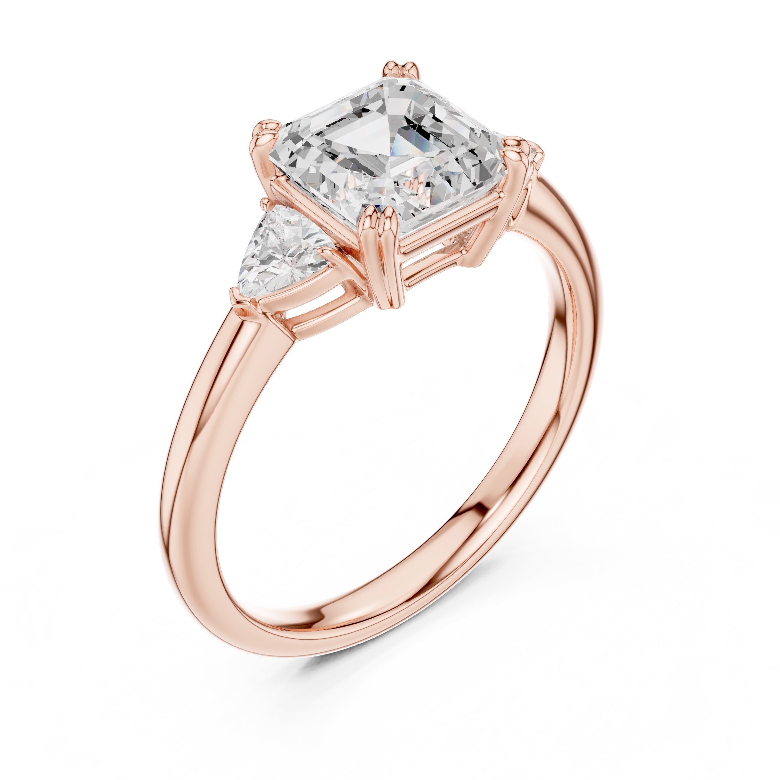 2.00 ct Celestial Three-Stone Engagement Ring 2ct Rose Gold Asscher