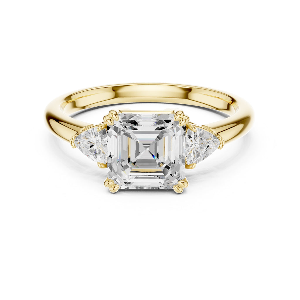 2.00 ct Celestial Three-Stone Engagement Ring 2ct Yellow Gold Asscher