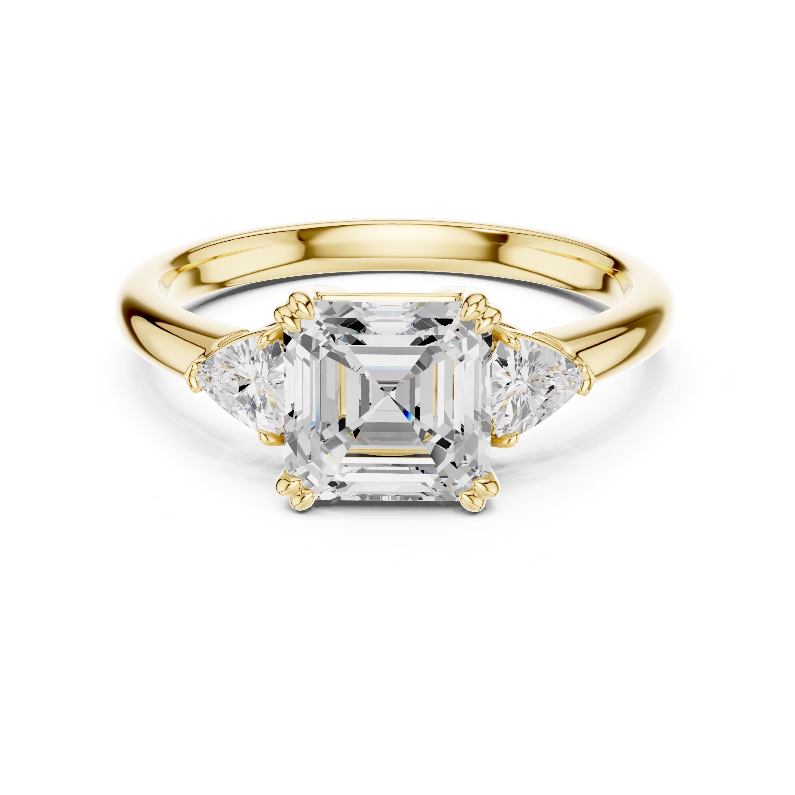 2.00 ct Celestial Three-Stone Engagement Ring 2ct Yellow Gold Asscher