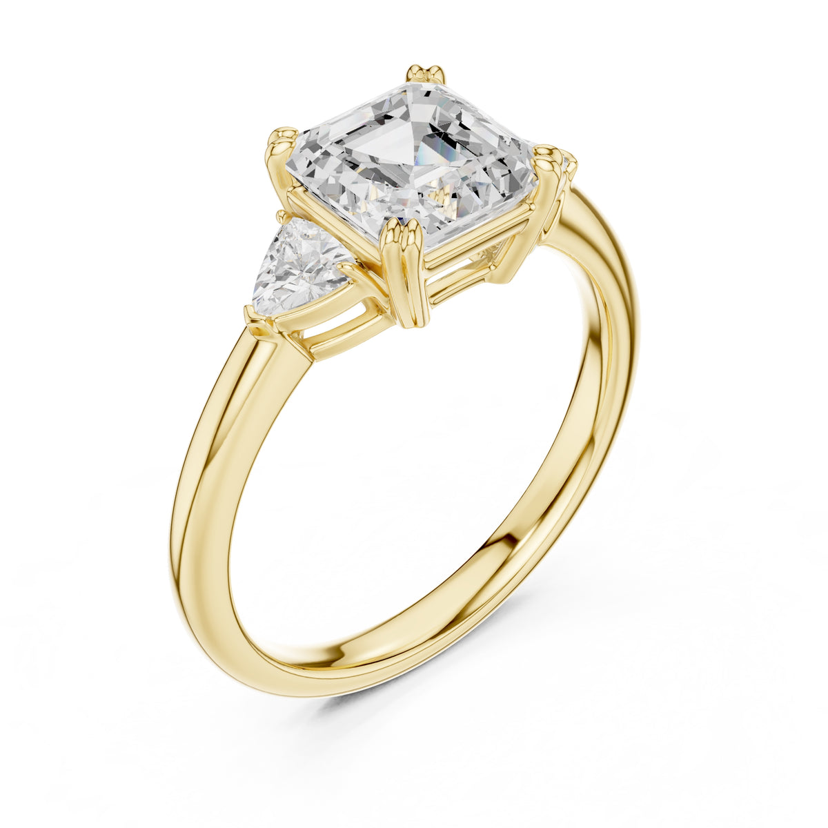 2.00 ct Celestial Three-Stone Engagement Ring 2ct Yellow Gold Asscher