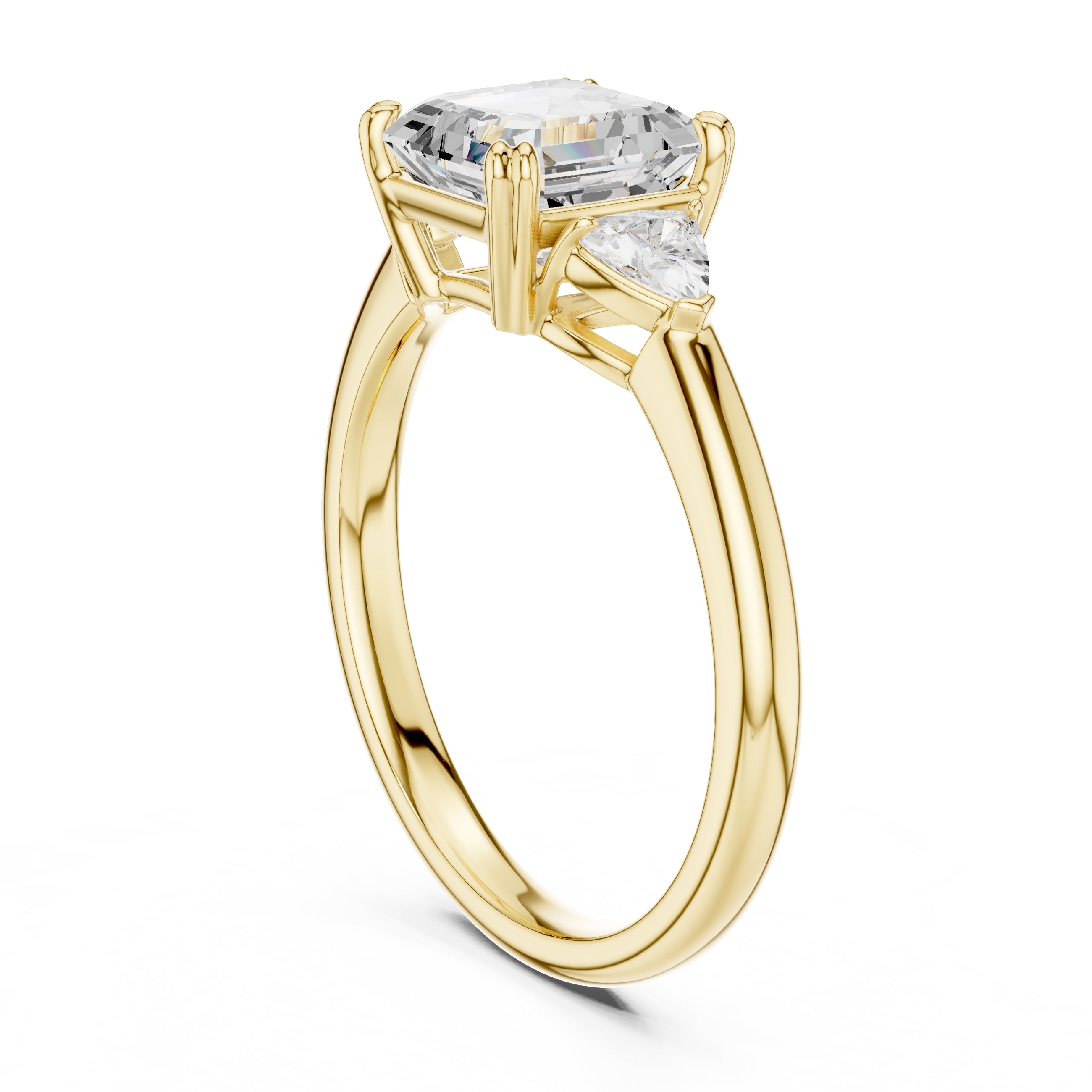 2.00 ct Celestial Three-Stone Engagement Ring 2ct Yellow Gold Asscher