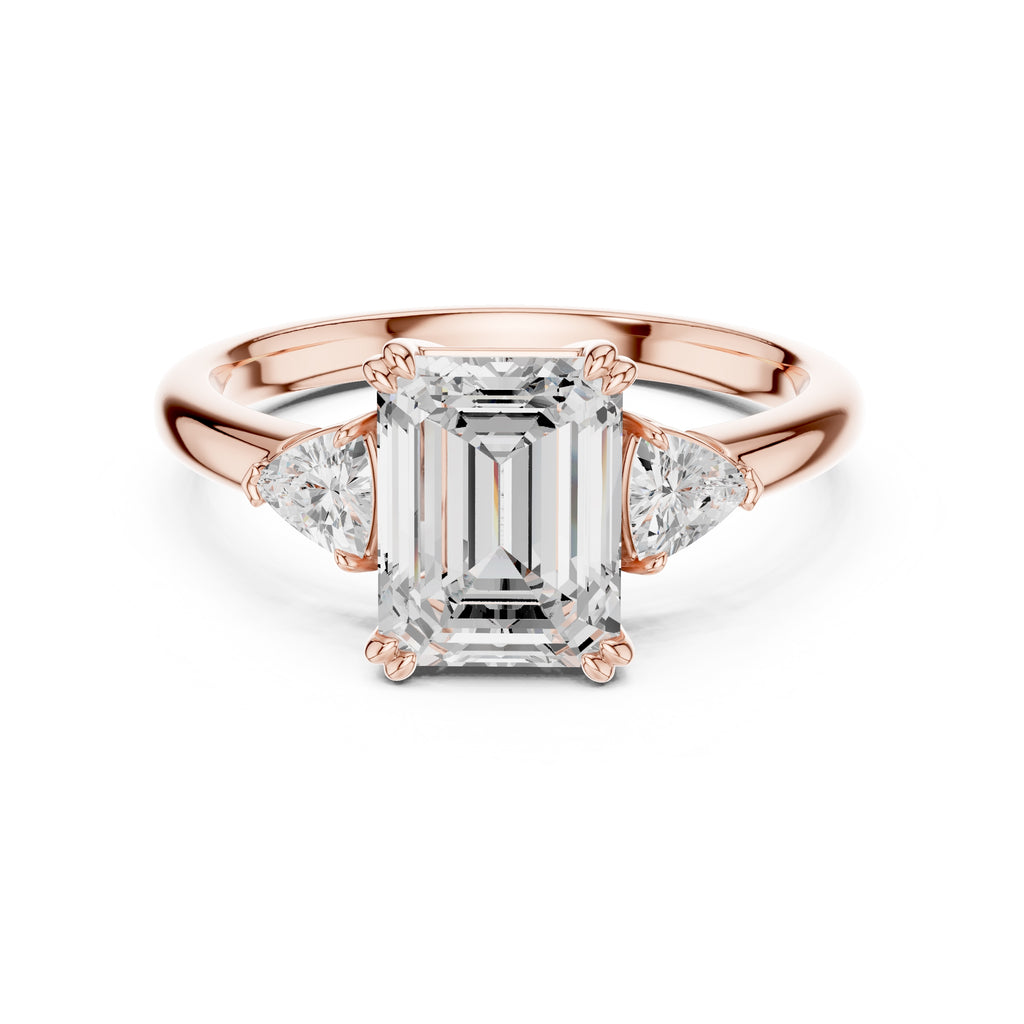 2.00 ct Celestial Three-Stone Engagement Ring 2ct Rose Gold Emerald