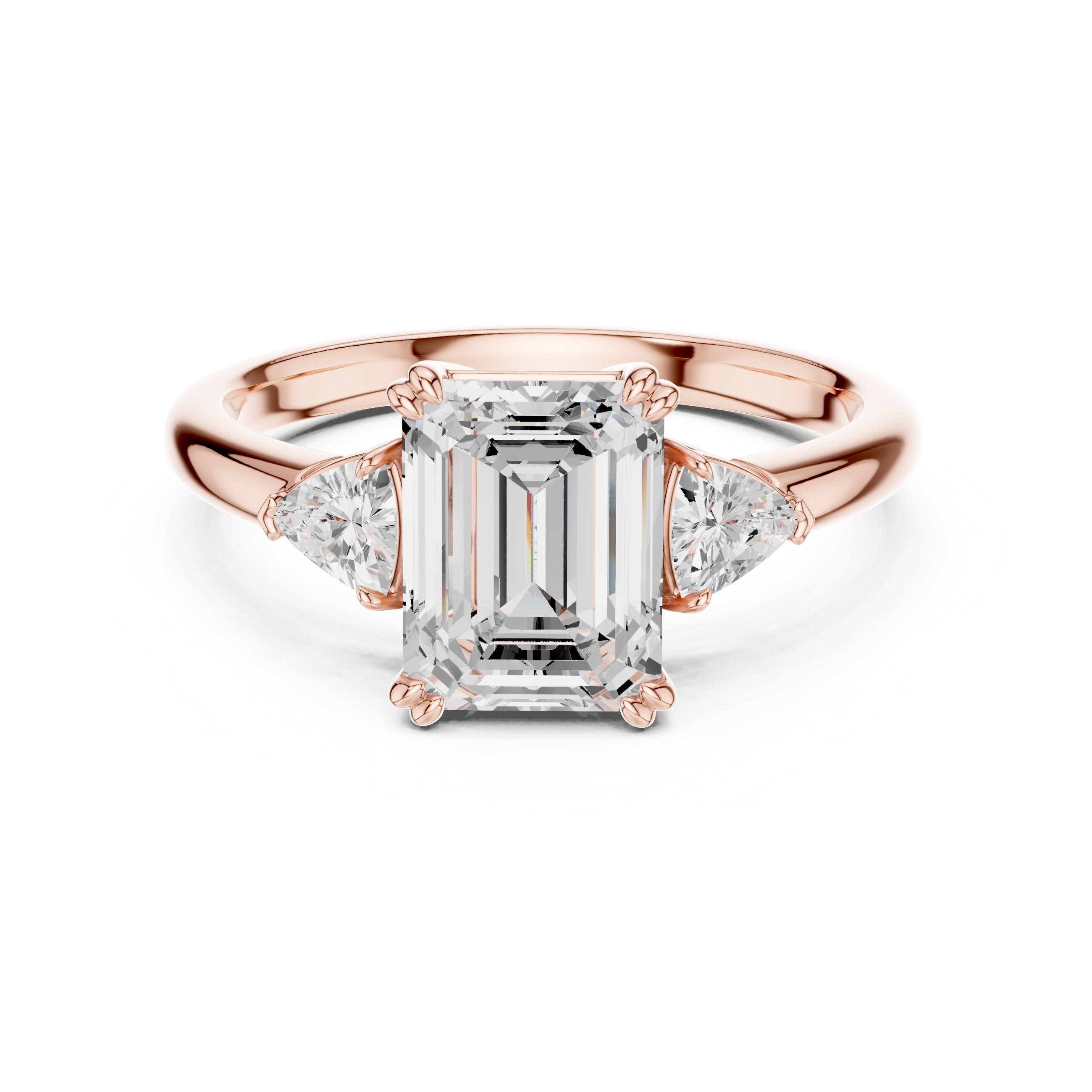 2.00 ct Celestial Three-Stone Engagement Ring 2ct Rose Gold Emerald