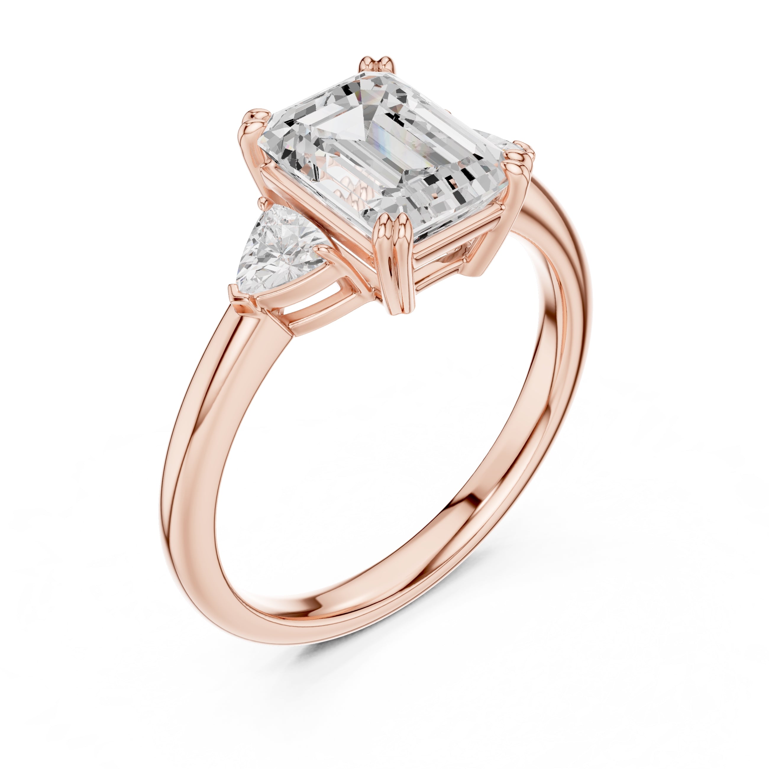2.00 ct Celestial Three-Stone Engagement Ring 2ct Rose Gold Emerald