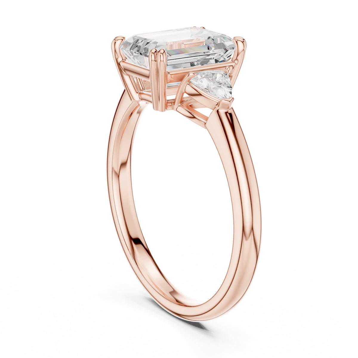 2.00 ct Celestial Three-Stone Engagement Ring 2ct Rose Gold Emerald