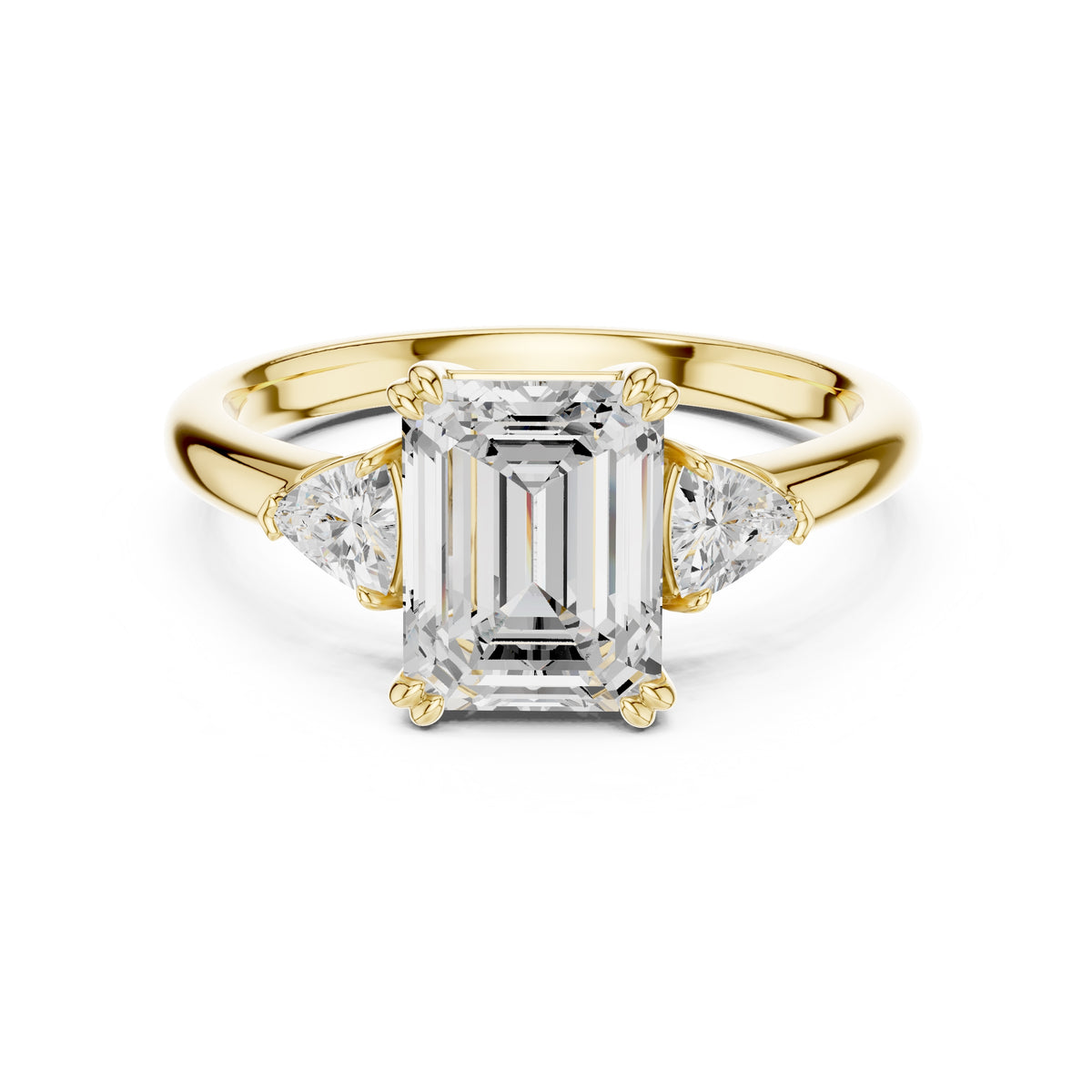 2.00 ct Celestial Three-Stone Engagement Ring 2ct Yellow Gold Emerald