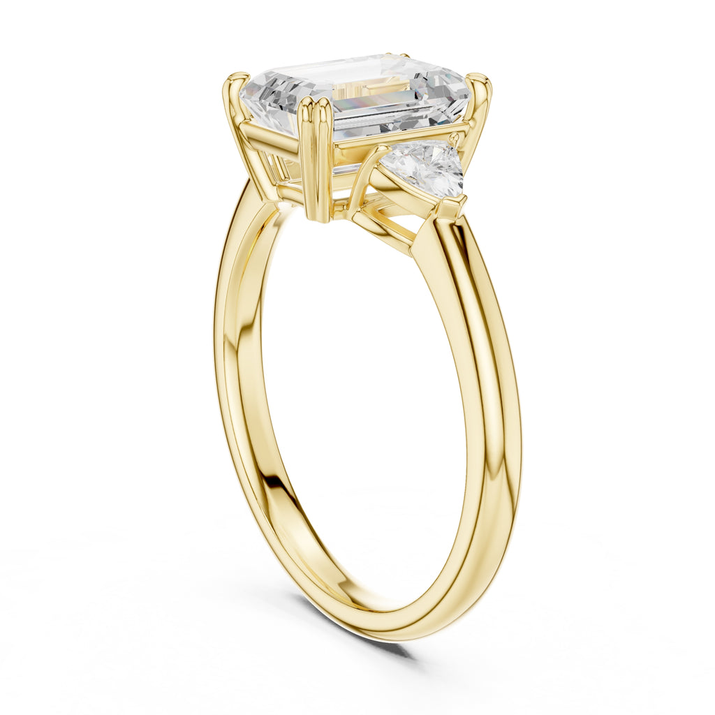 2.00 ct Celestial Three-Stone Engagement Ring 2ct Yellow Gold Emerald