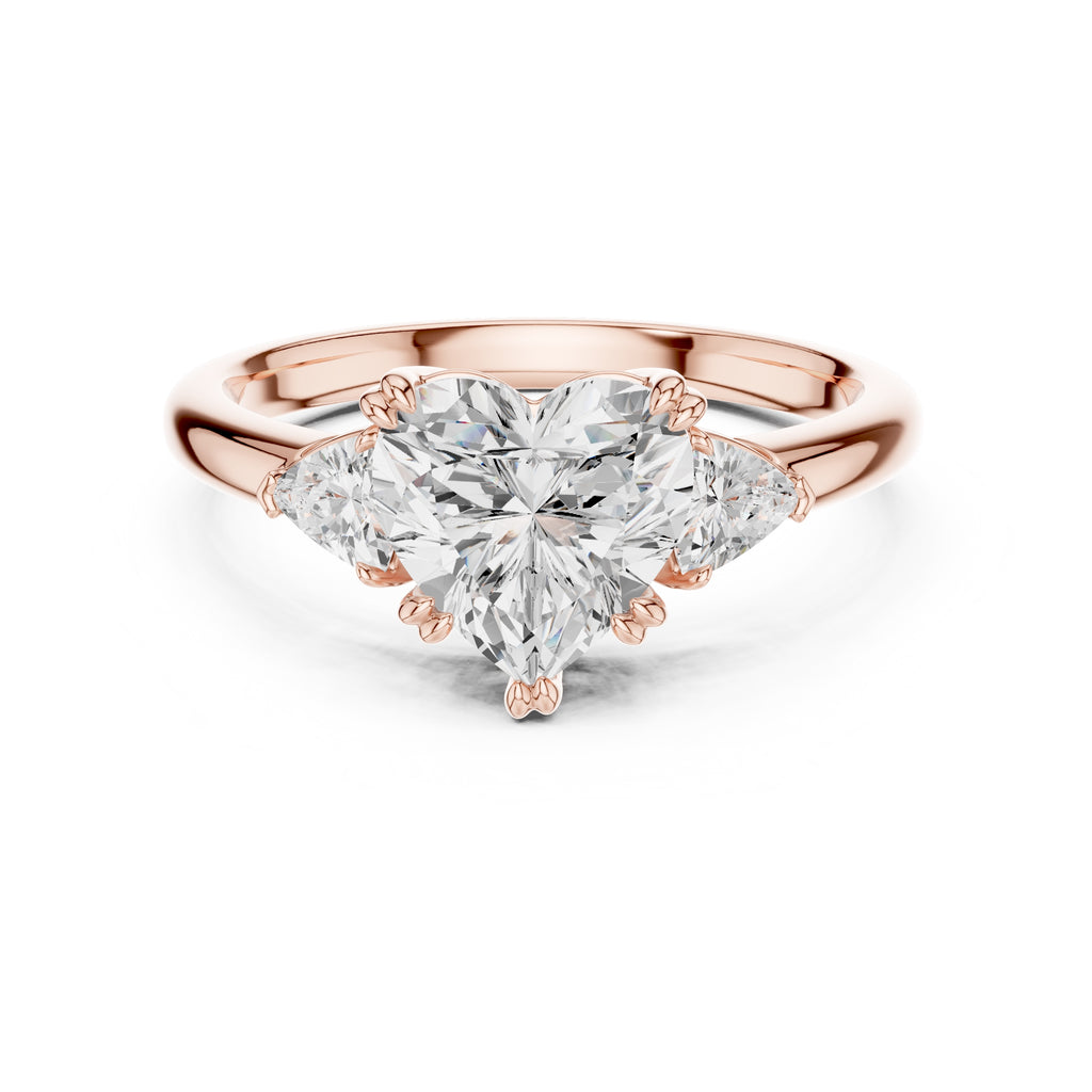2.00 ct Celestial Three-Stone Engagement Ring 2ct Rose Gold Heart