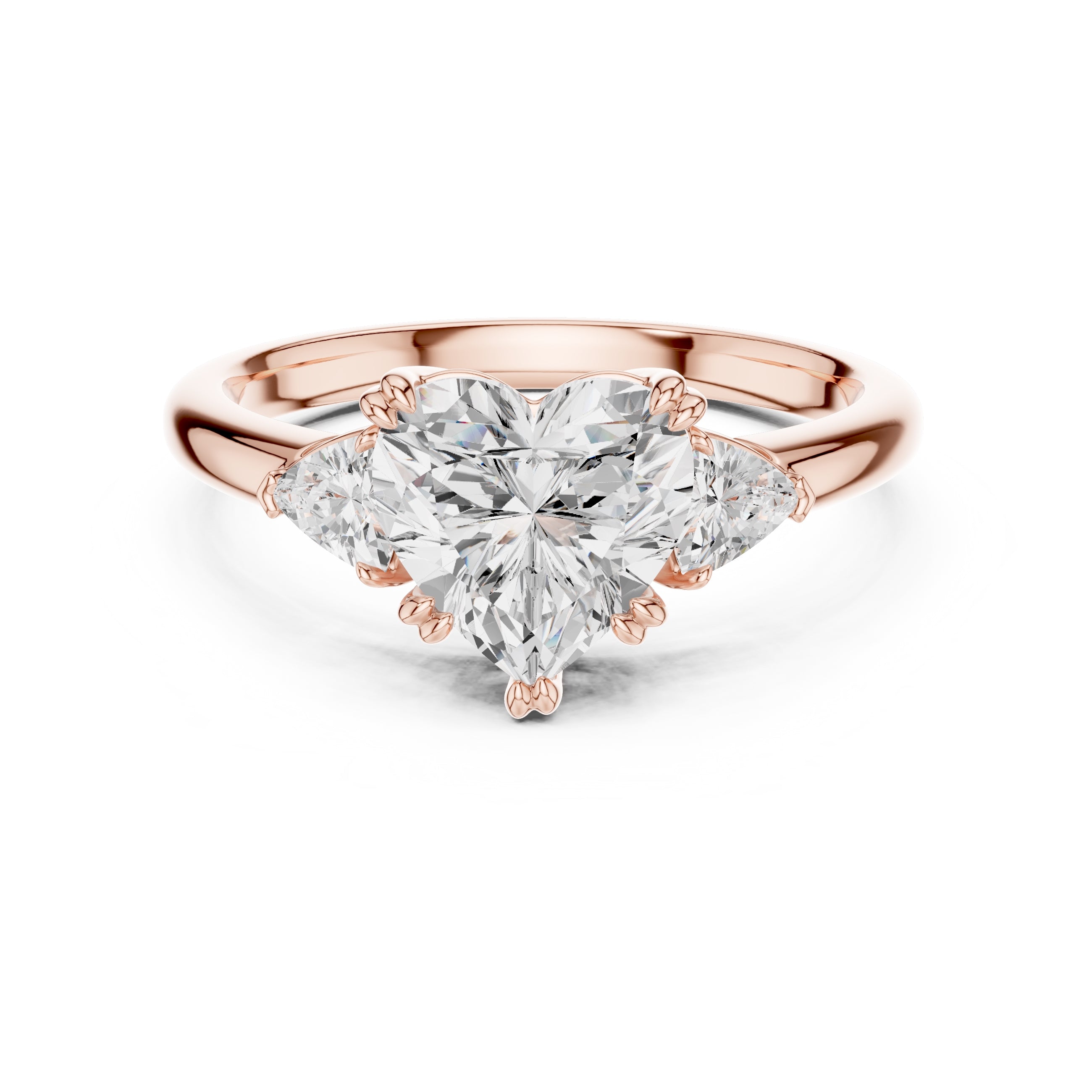 2.00 ct Celestial Three-Stone Engagement Ring 2ct Rose Gold Heart