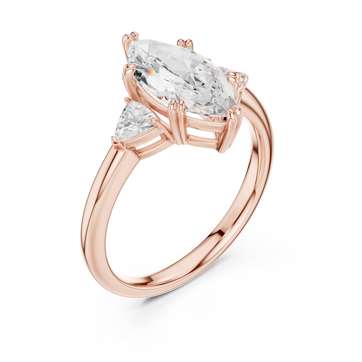 2.00 ct Celestial Three-Stone Engagement Ring 2ct Rose Gold Marquise