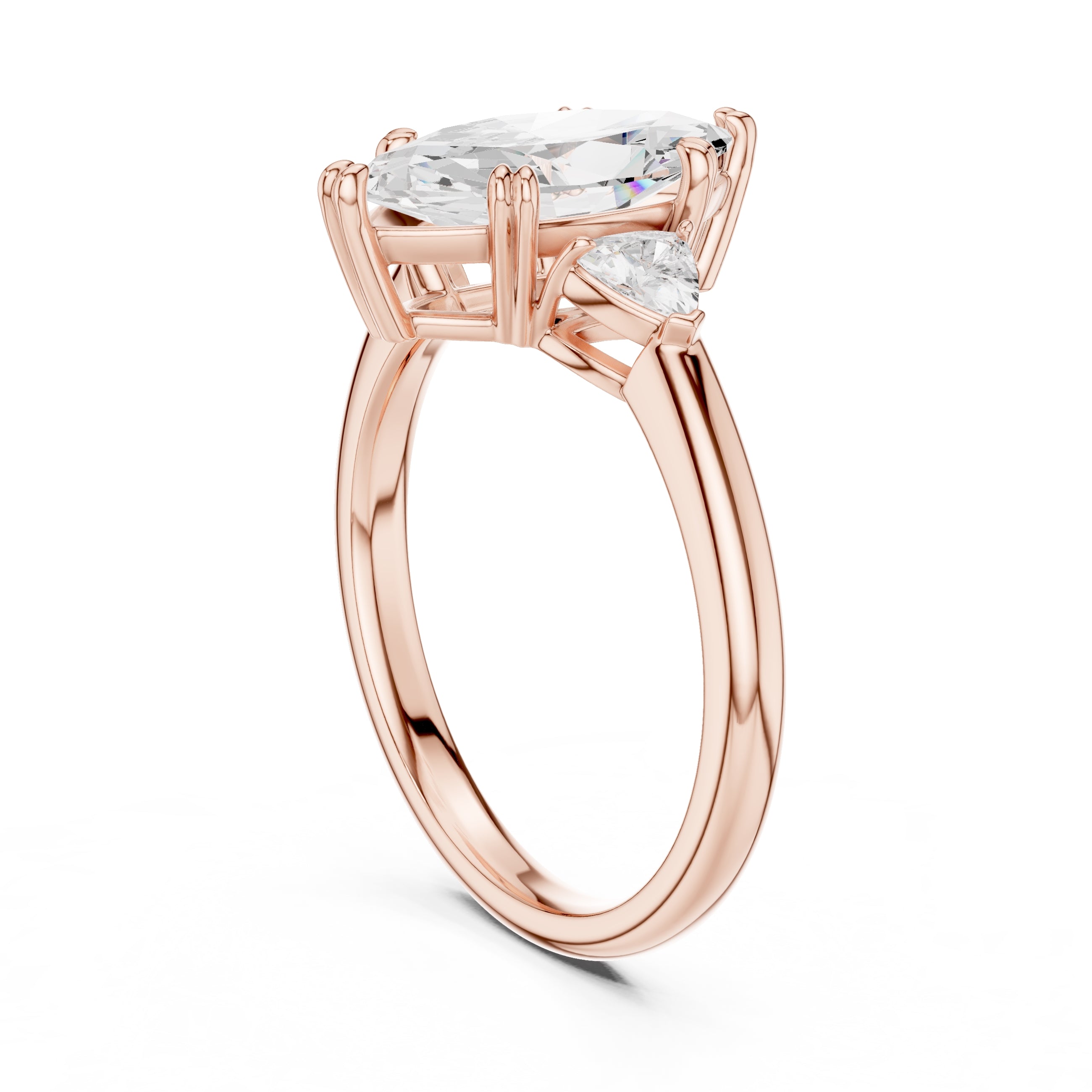 2.00 ct Celestial Three-Stone Engagement Ring 2ct Rose Gold Marquise