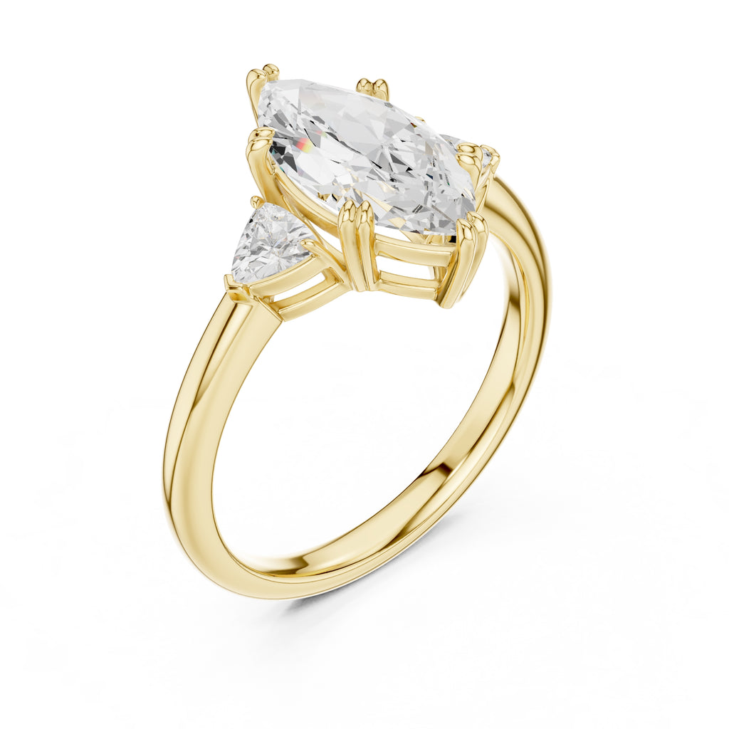 2.00 ct Celestial Three-Stone Engagement Ring 2ct Yellow Gold Marquise