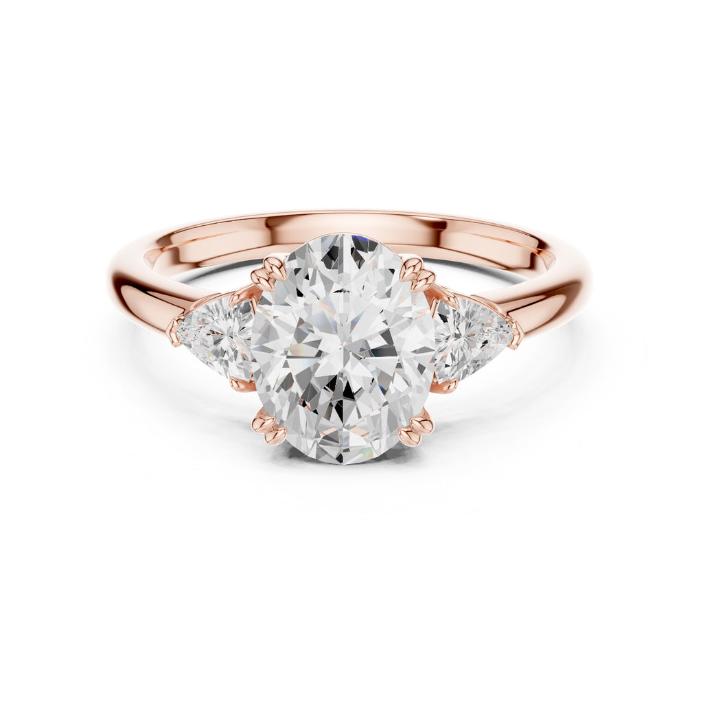 2.00 ct Celestial Three-Stone Engagement Ring 2ct Rose Gold Oval