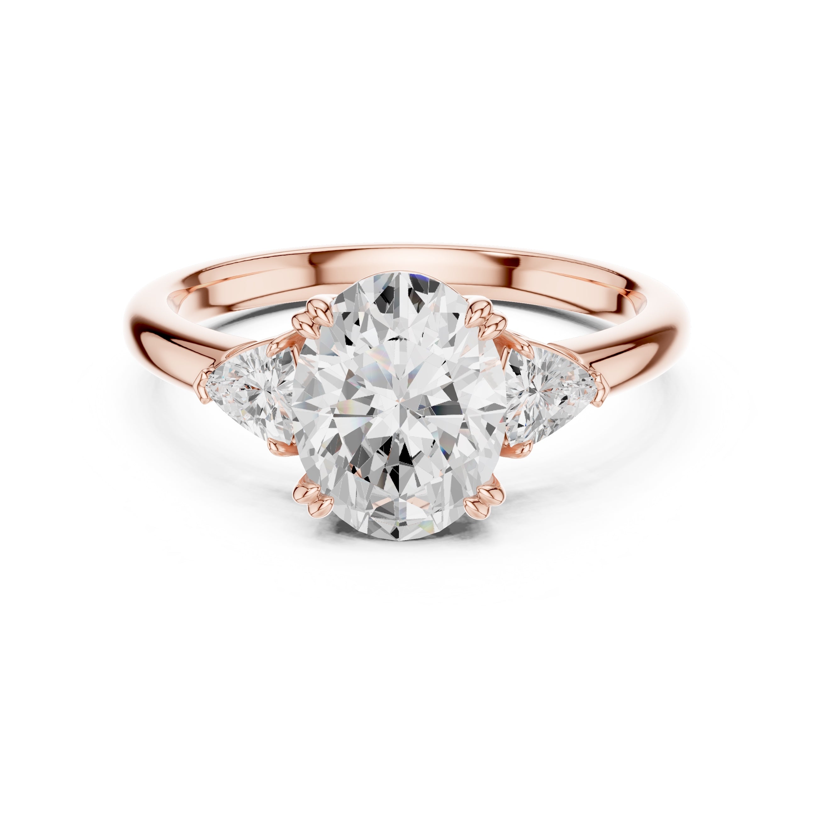 2.00 ct Celestial Three-Stone Engagement Ring 2ct Rose Gold Oval