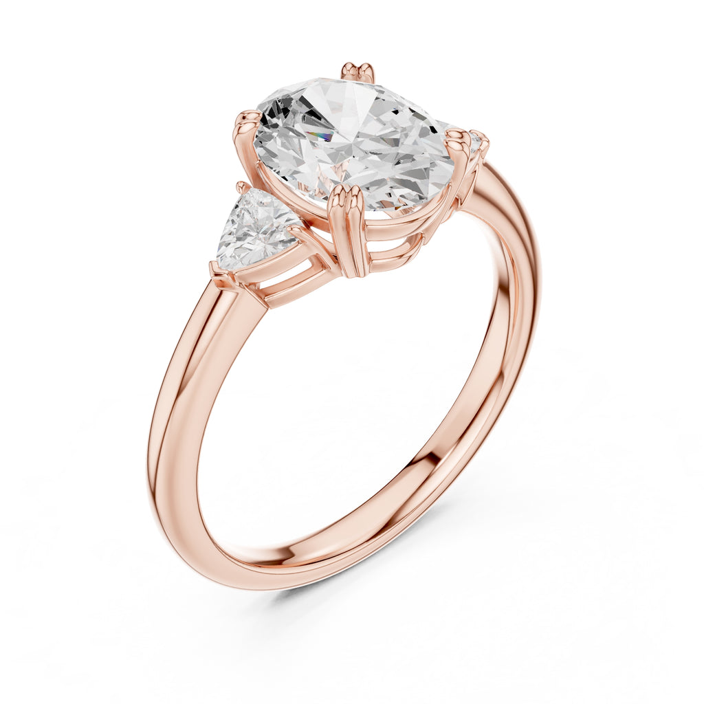 2.00 ct Celestial Three-Stone Engagement Ring 2ct Rose Gold Oval