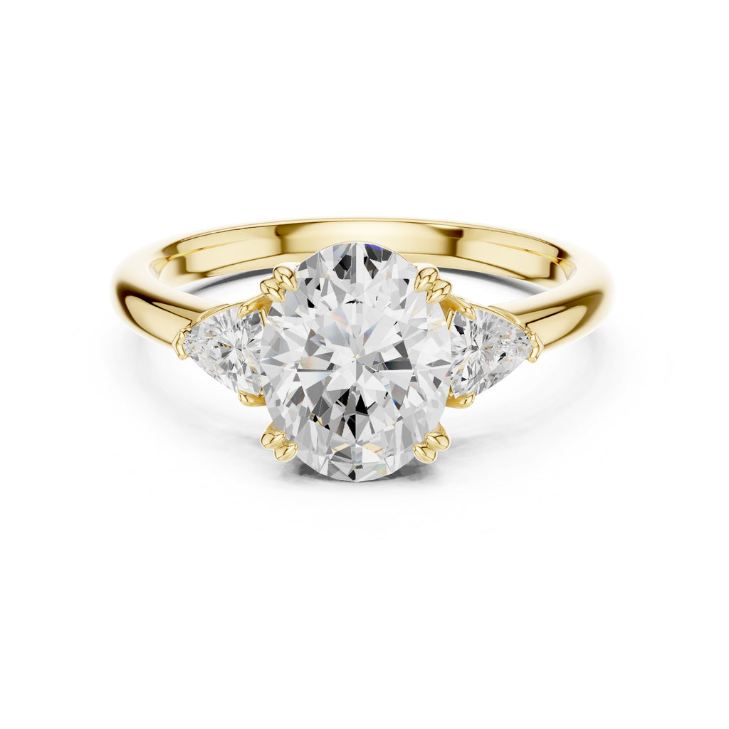 2.00 ct Celestial Three-Stone Engagement Ring 2ct Yellow Gold Oval
