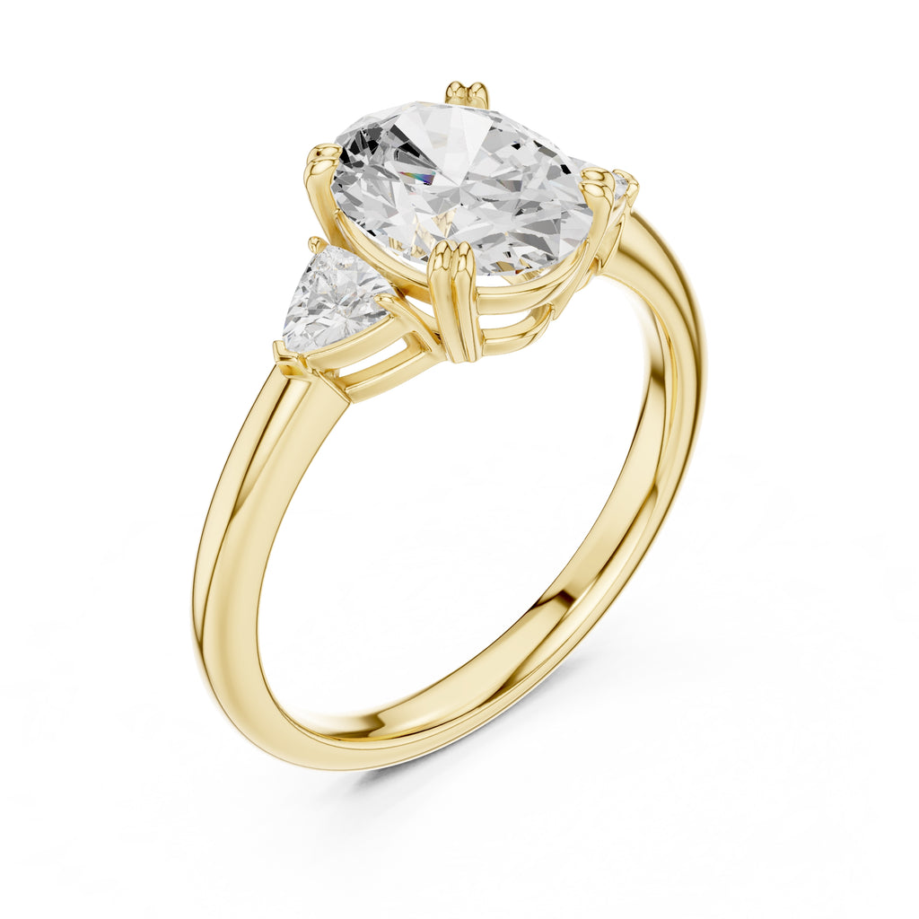 2.00 ct Celestial Three-Stone Engagement Ring 2ct Yellow Gold Oval