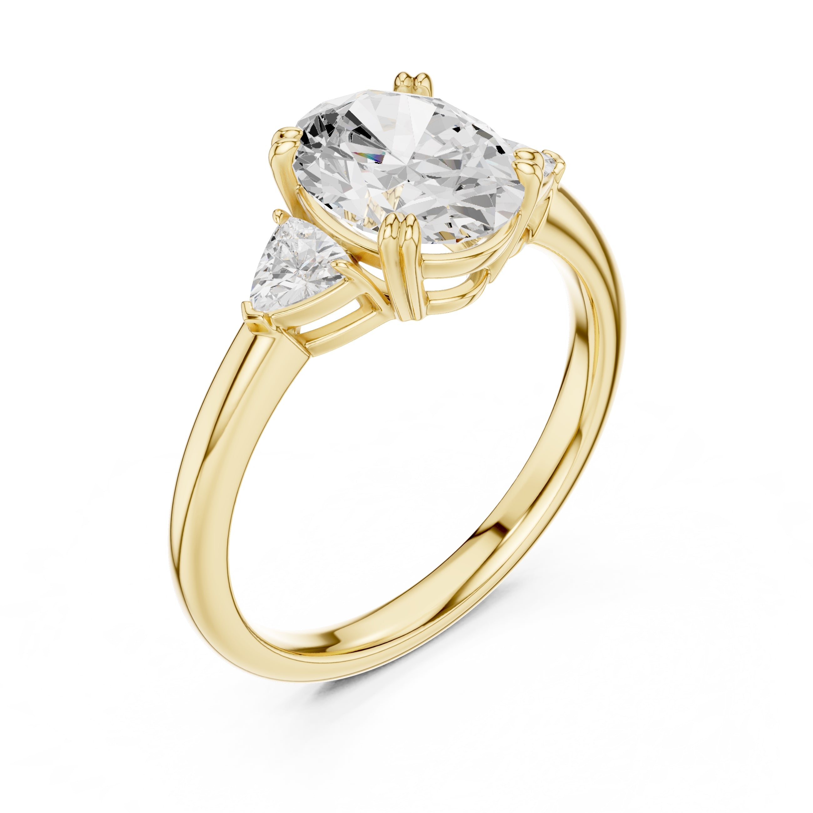 2.00 ct Celestial Three-Stone Engagement Ring 2ct Yellow Gold Oval