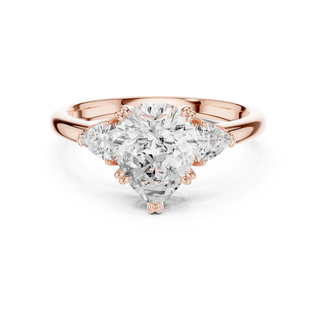 2.00 ct Celestial Three-Stone Engagement Ring 2ct Rose Gold Pear
