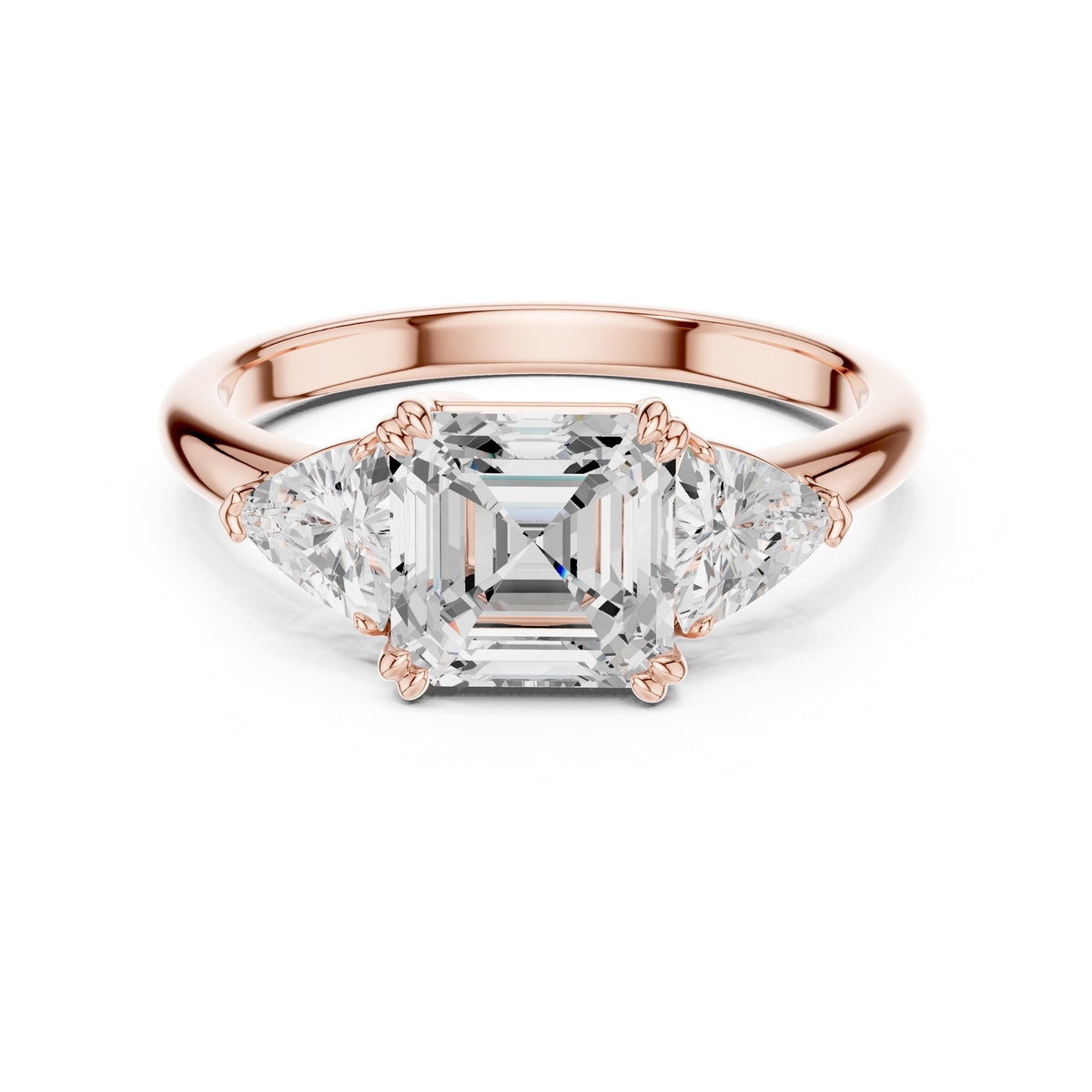 2.00 ct Opulent Three-Stone Engagement Ring 2ct Rose Gold Asscher