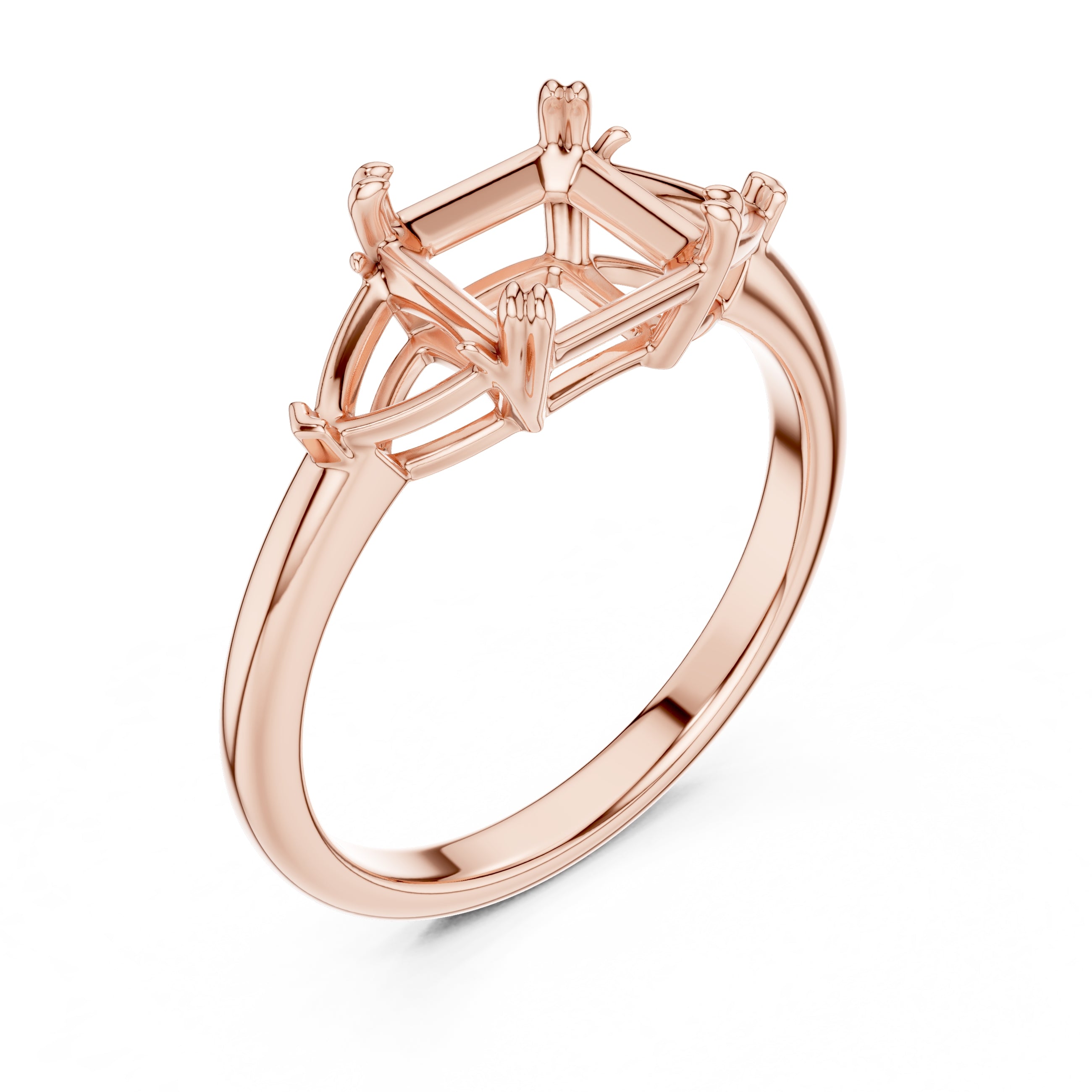 2.00 ct Opulent Three-Stone Engagement Ring 2ct Rose Gold Asscher